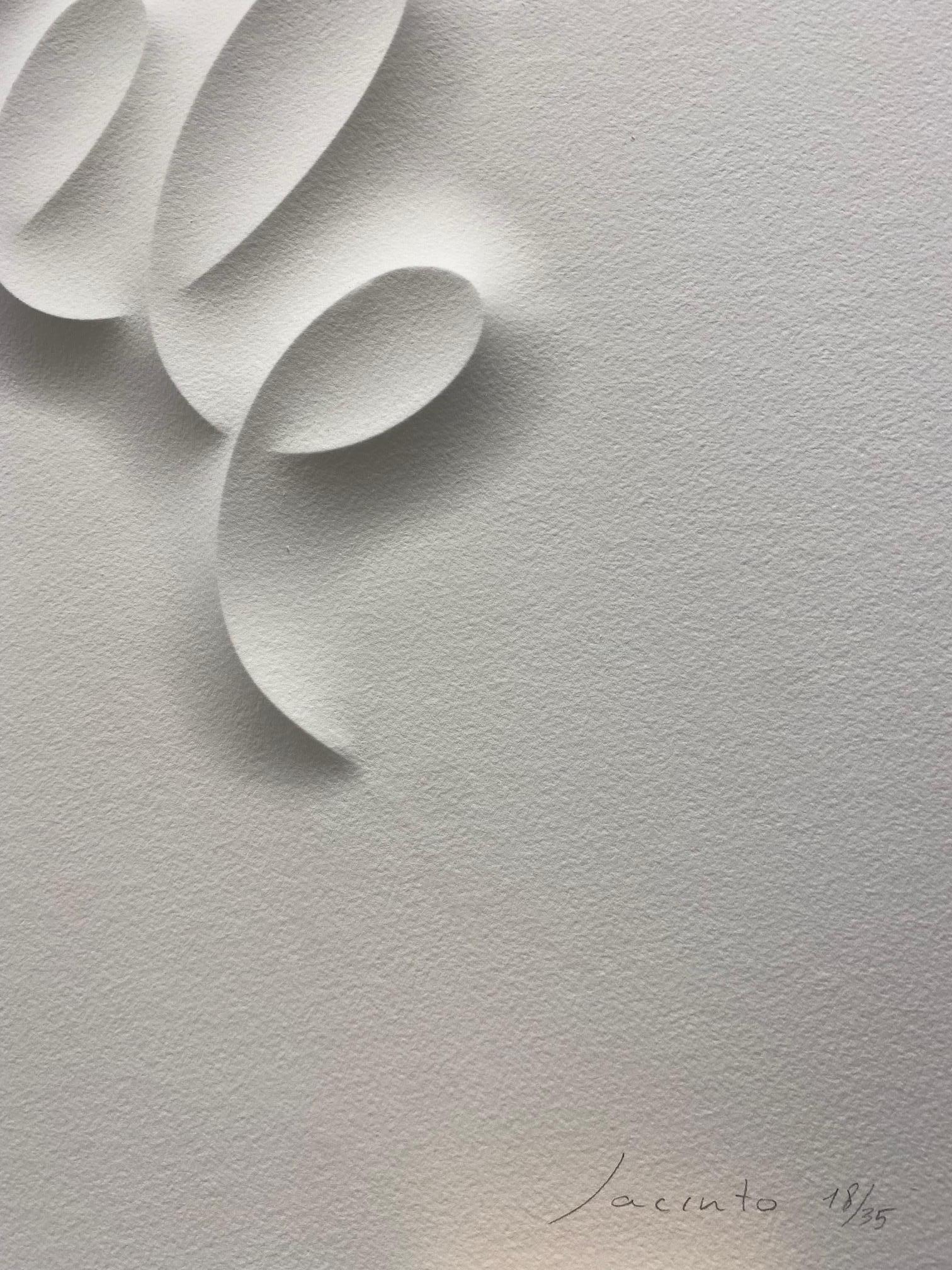 FHC – geprägtes Papier, minimalistisches, kurvenreiches weißes Kunstwerk Jacinto Moros im Angebot 3