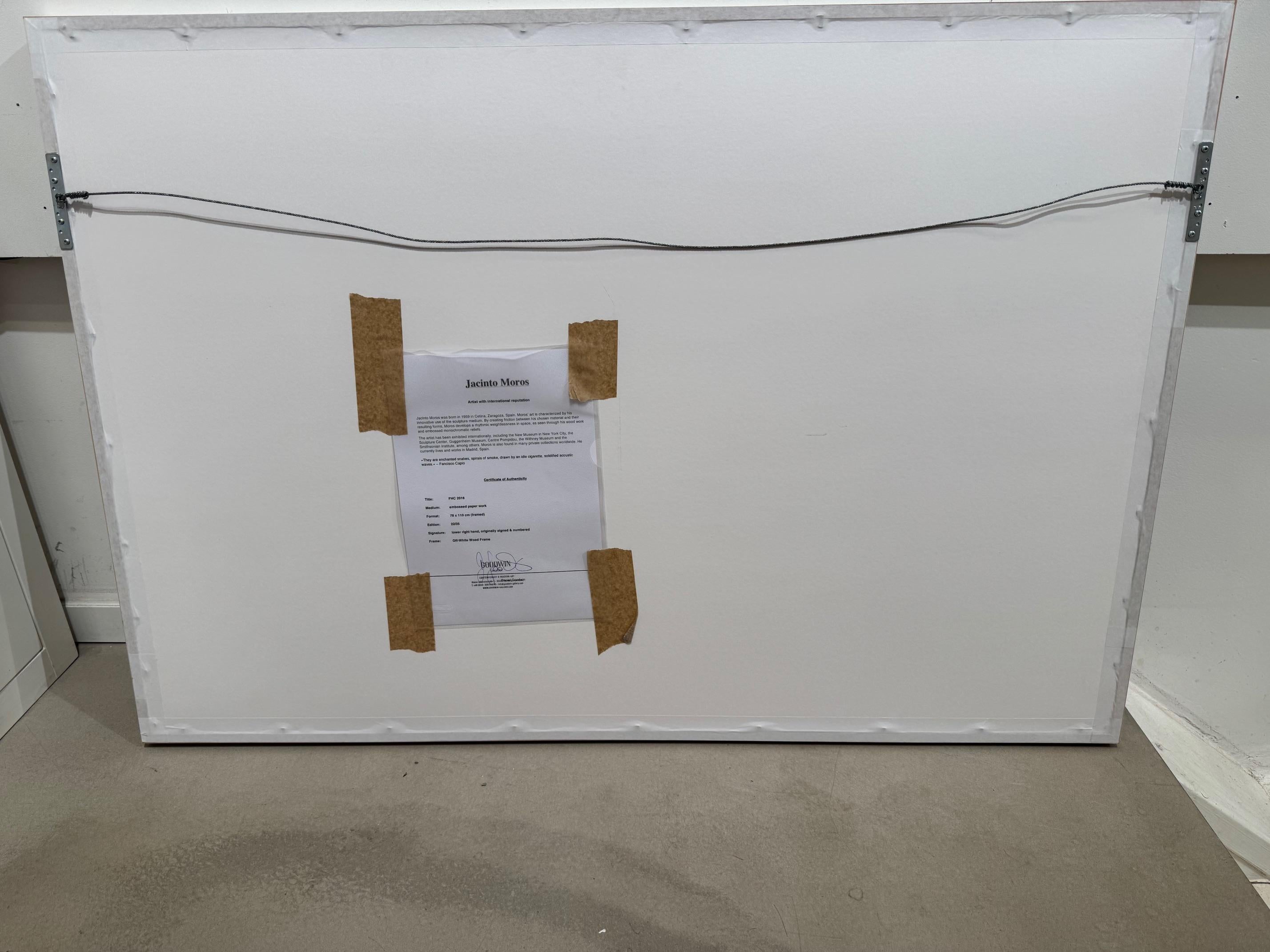 FHC-embossed paper work, minimalist curvilinear white contemporary Jacinto Moros For Sale 7