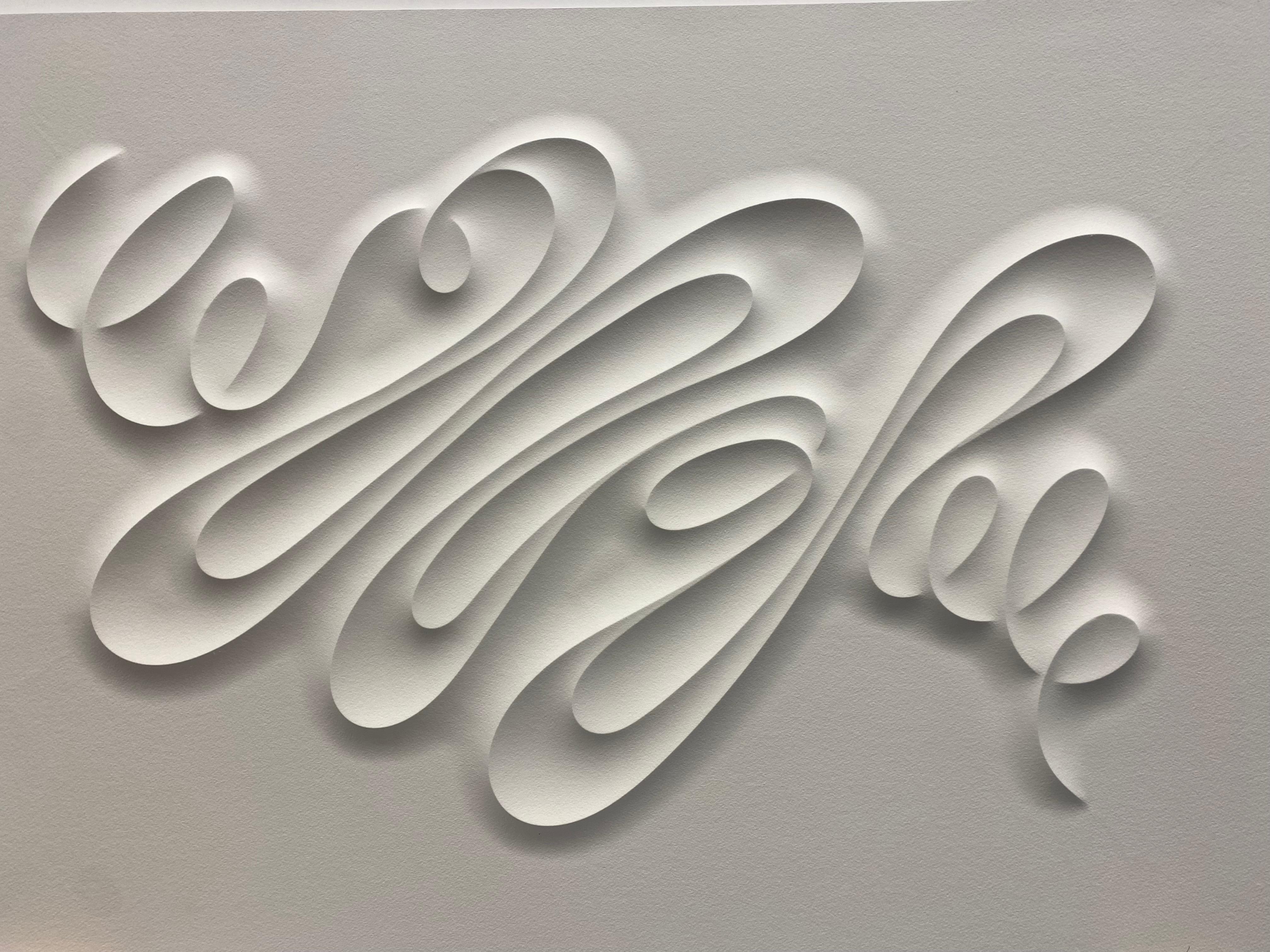 FHC - embossed paper work, minimalist curvilinear white artwork Jacinto Moros