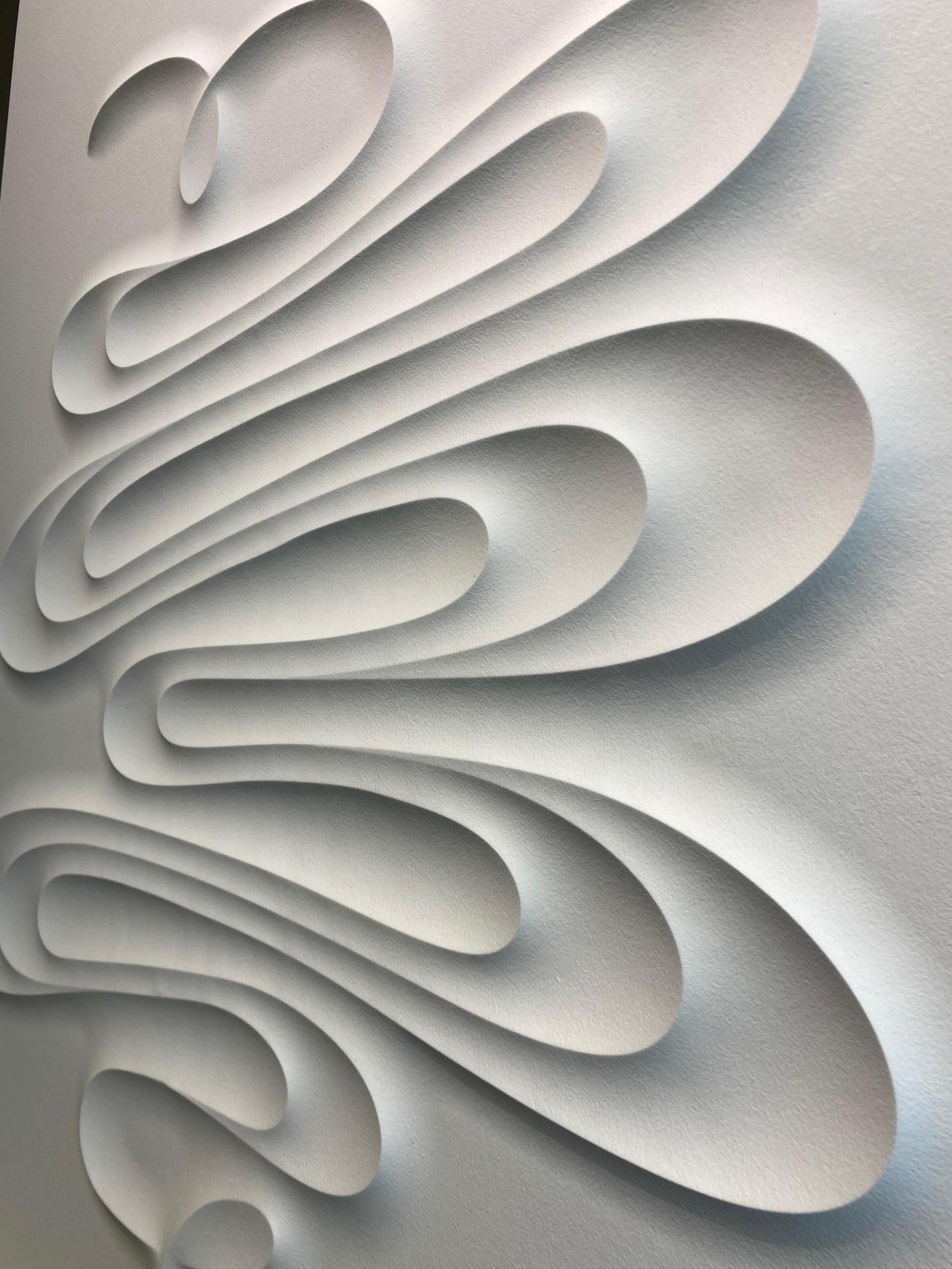 Tango - embossed paper work, minimalist curvilinear white artwork Jacinto Moros 5