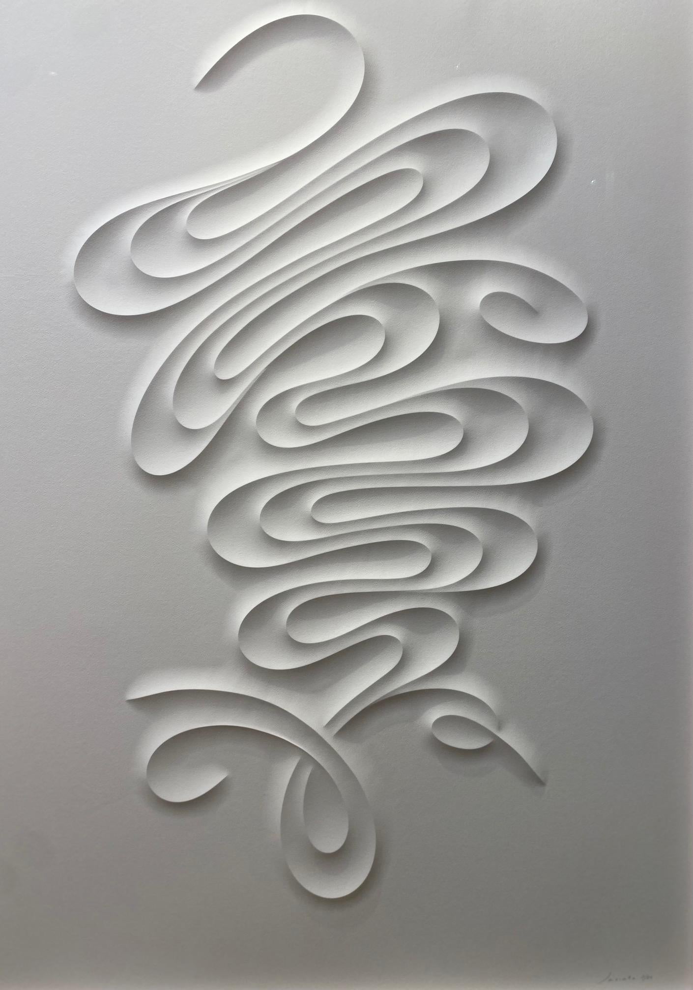 TFEXT - embossed paper work, minimalist curvilinear white artwork Jacinto Moros For Sale 7