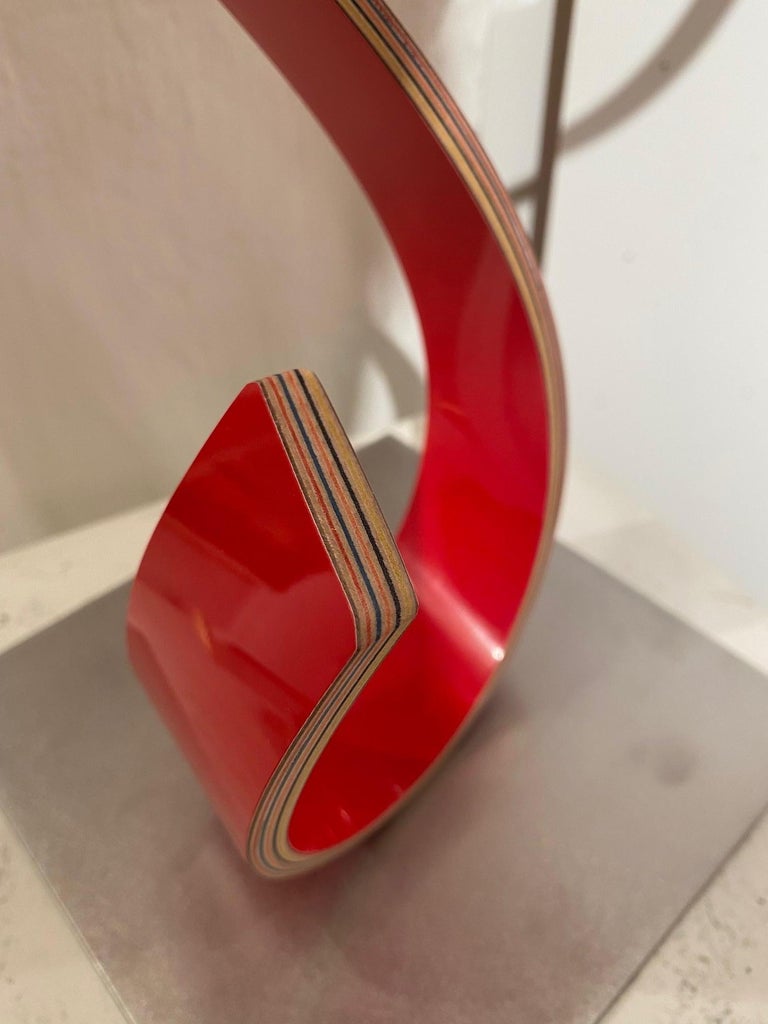 FMS - minimalist, vibrant curvilinear maplewood sculpture, postmodern by Moros - Brown Abstract Sculpture by Jacinto Moros