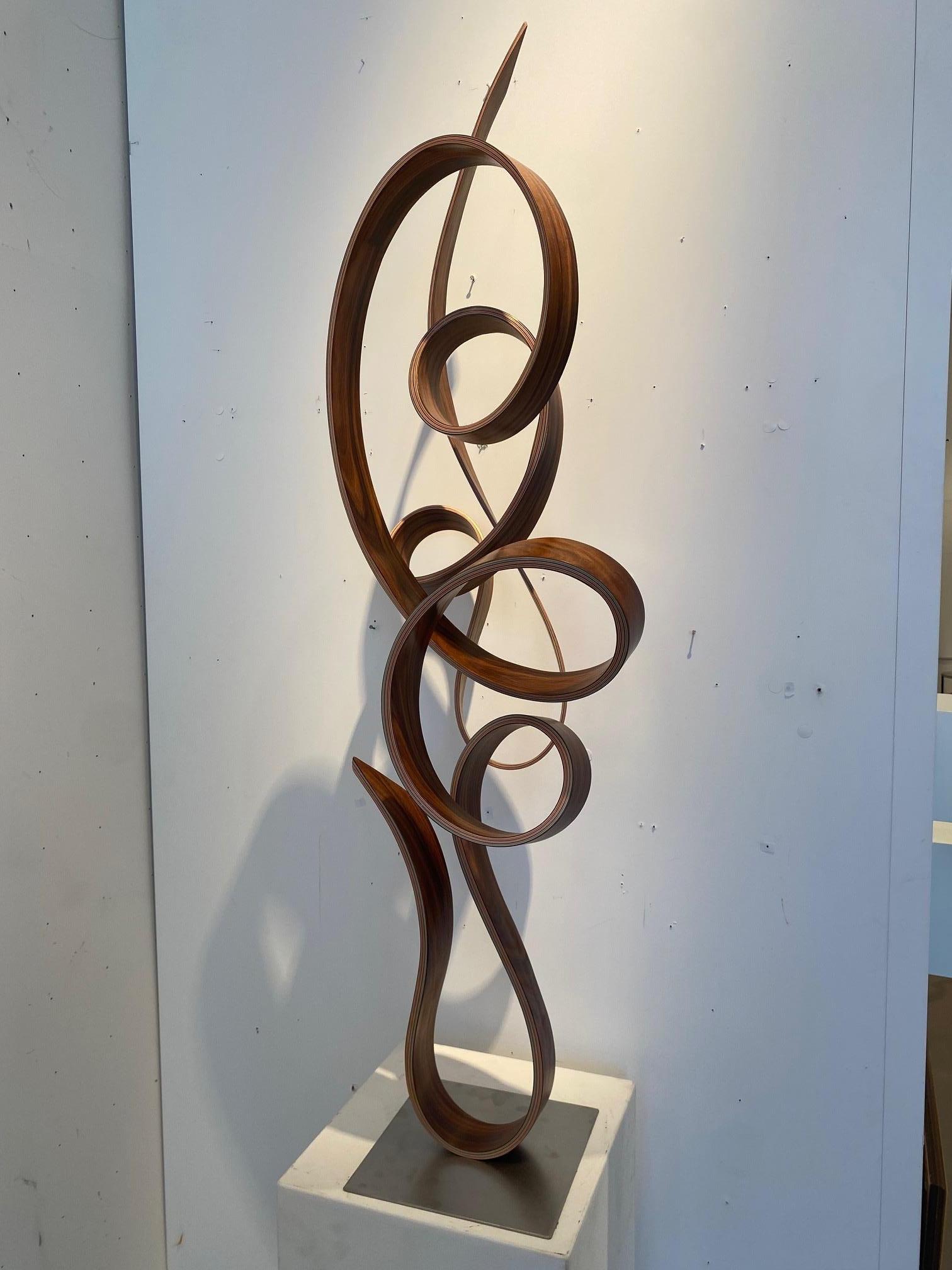 MWT-curvilinear minimalist maple wood sculpture defying gravity by Jacinto Moros 7