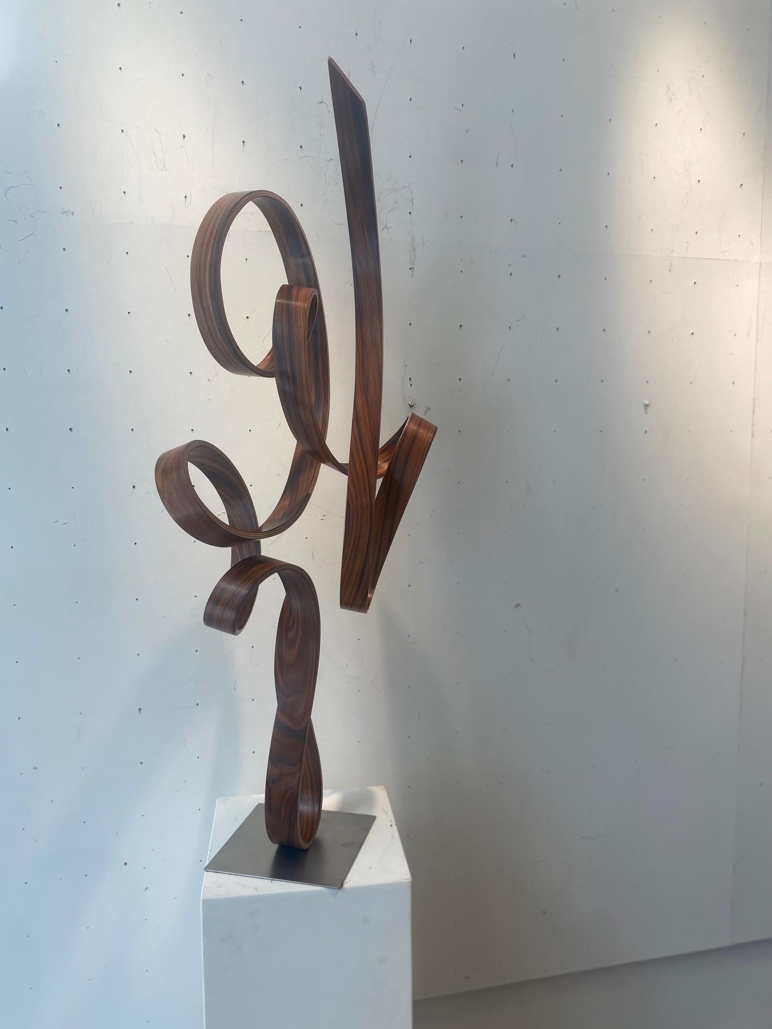 MWT-curvilinear minimalist maple wood sculpture defying gravity by Jacinto Moros 5