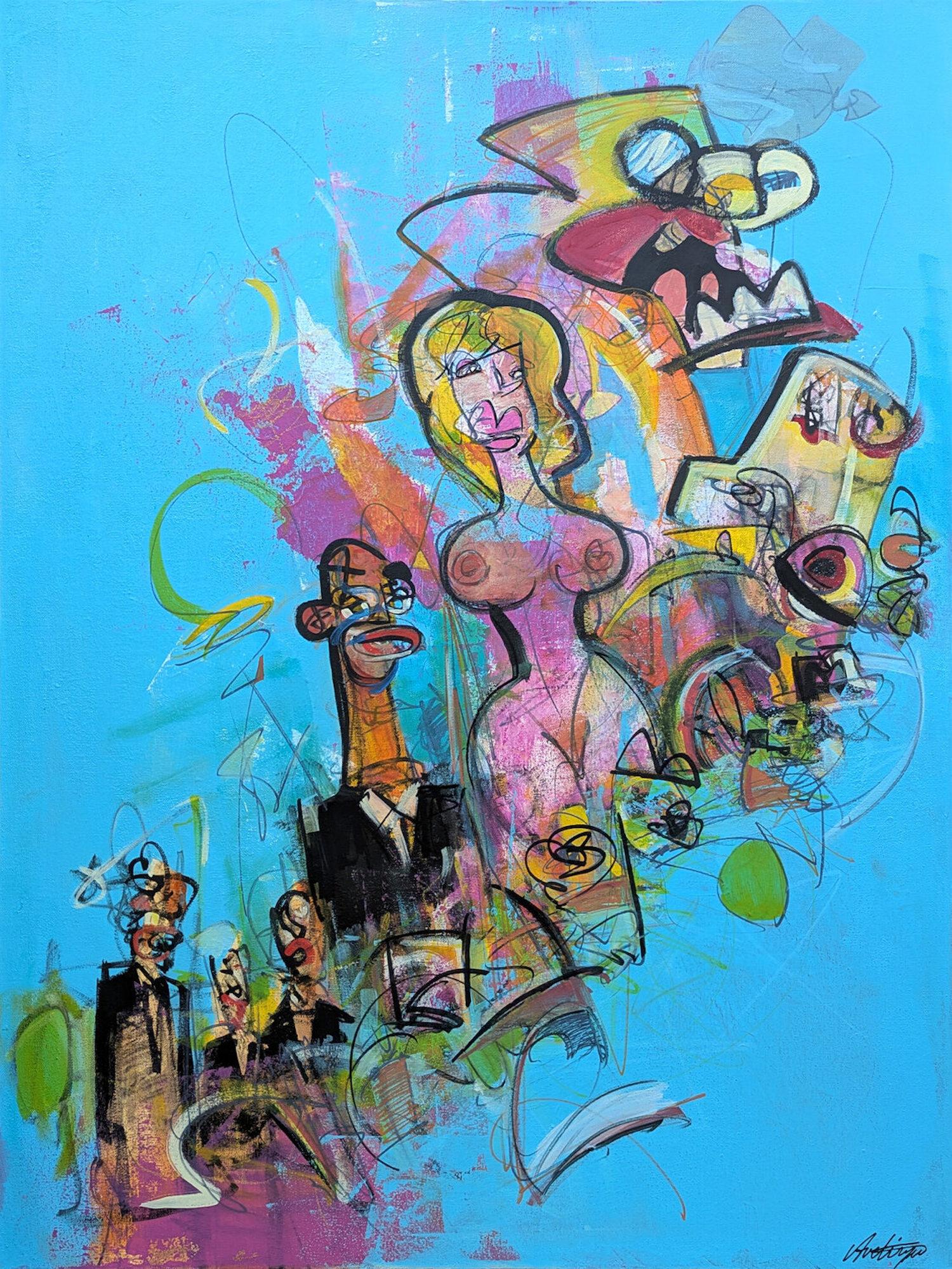 Idlers and Pleasure Seekers Contemporary art Original Painting Ready to Hang