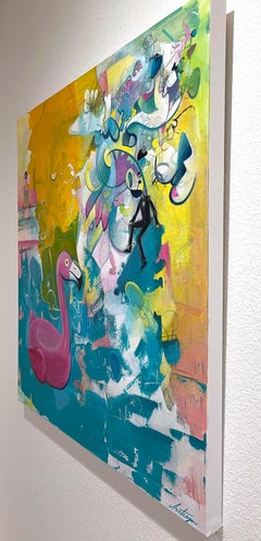 La ragazza in piscina Arte contemporanea Pittura originale pronta da appendere