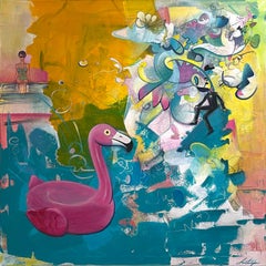 La chica de la piscina Arte contemporáneo Pintura original Lista para colgar