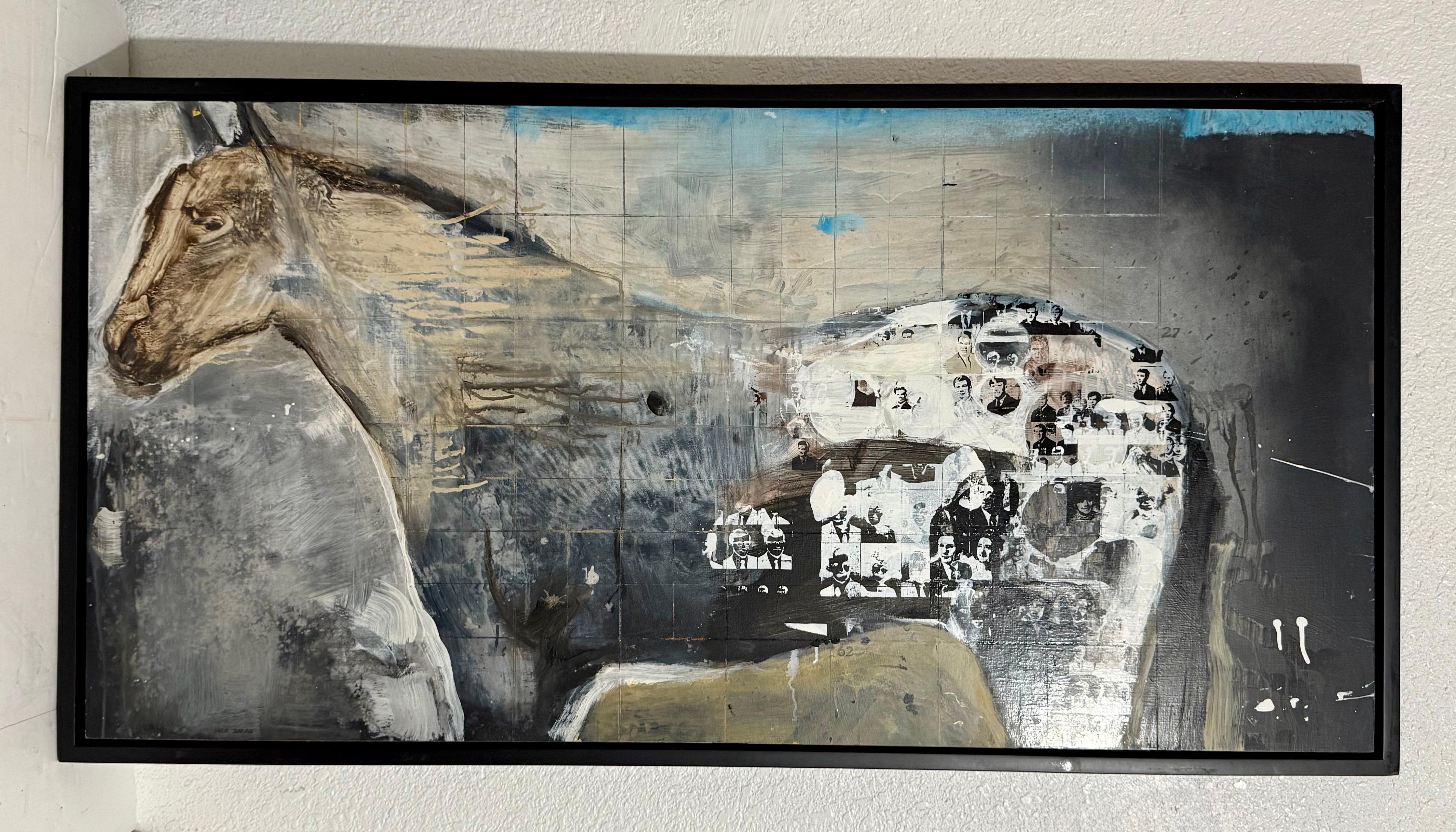 Large Jack Balas Contemporary Modernist Horse Enamel & Oil Painting Western Art For Sale 1