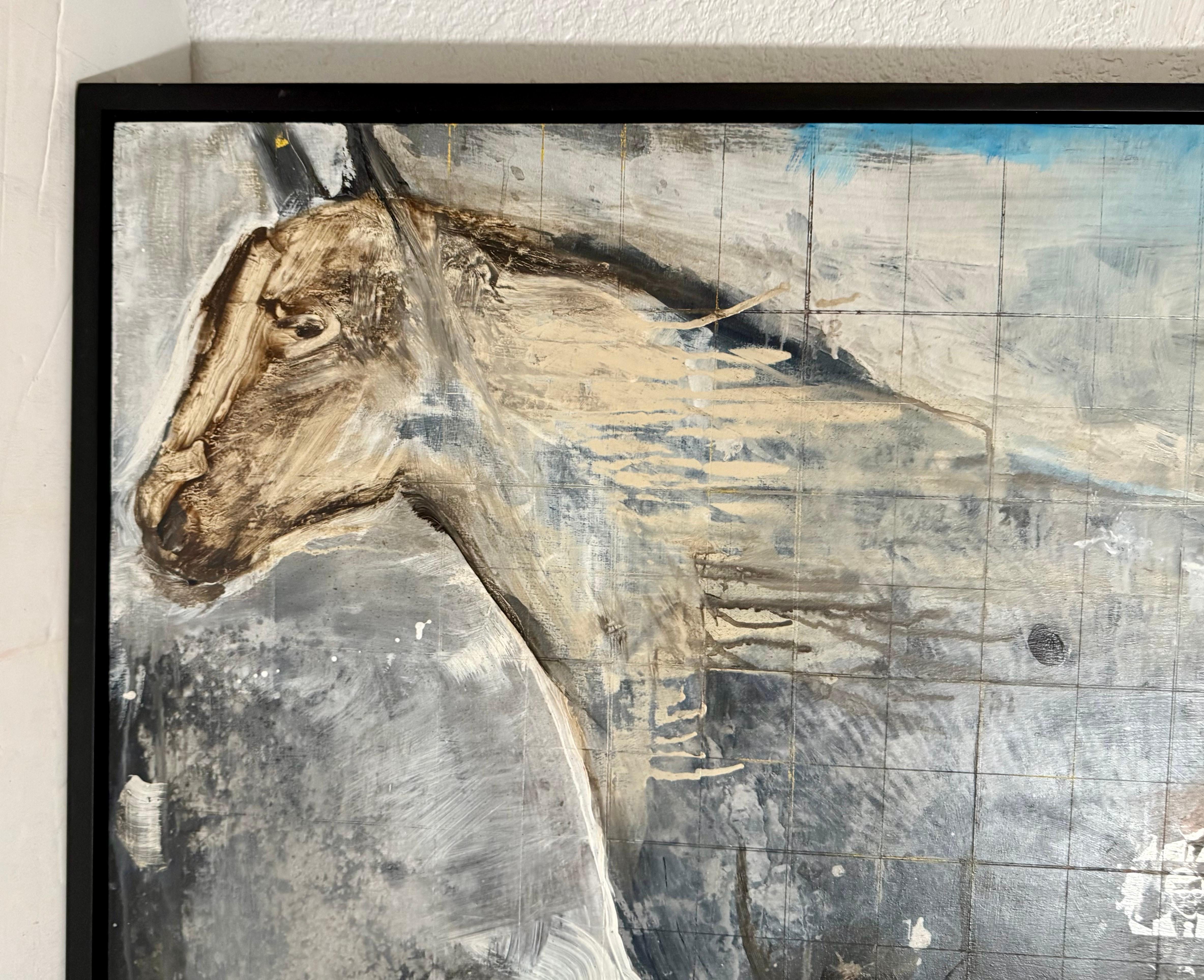 Large Jack Balas Contemporary Modernist Horse Enamel & Oil Painting Western Art For Sale 2