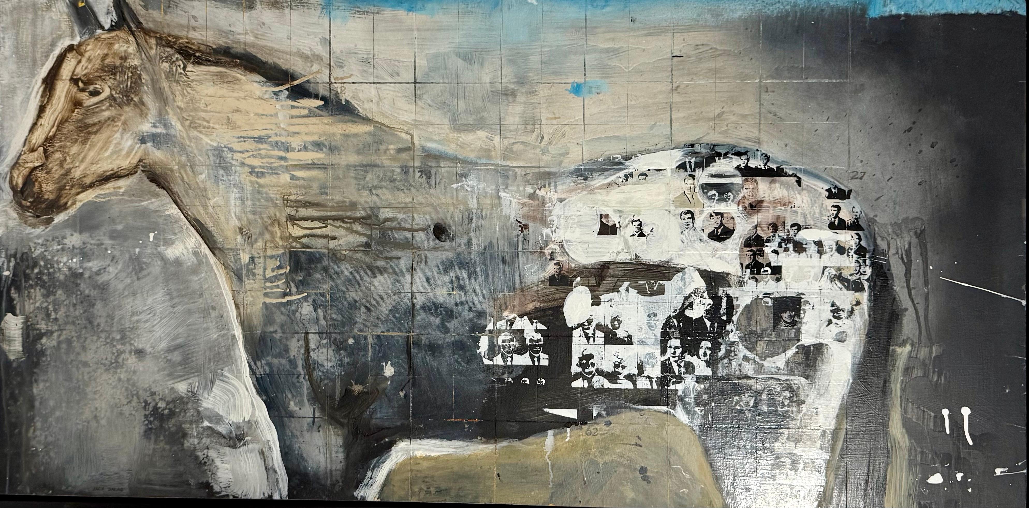 Large Jack Balas Contemporary Modernist Horse Enamel & Oil Painting Western Art For Sale 7