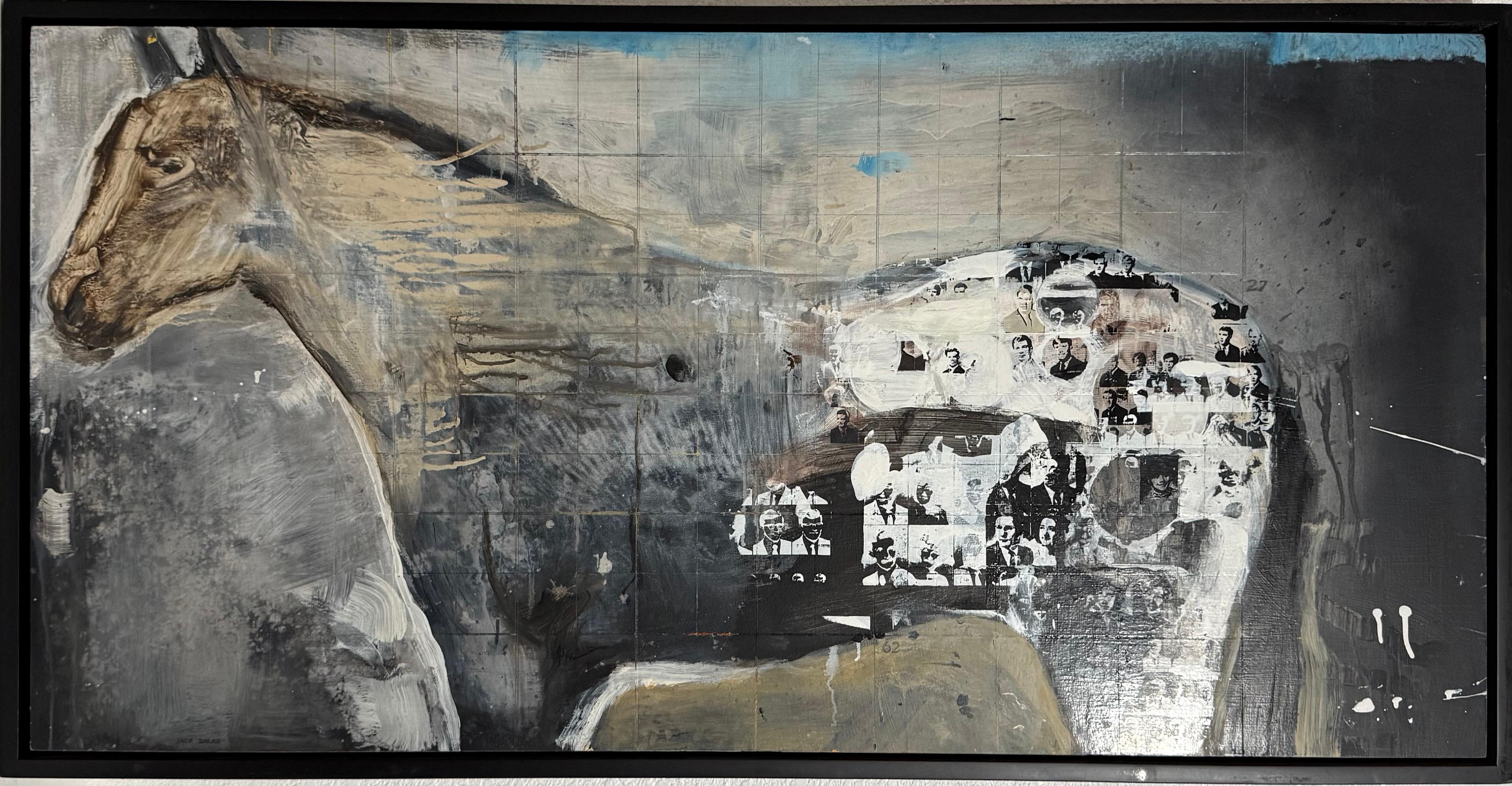 Pintura al óleo y esmalte de gran tamaño Jack Balas Contemporary Modernist Horse Western Art
