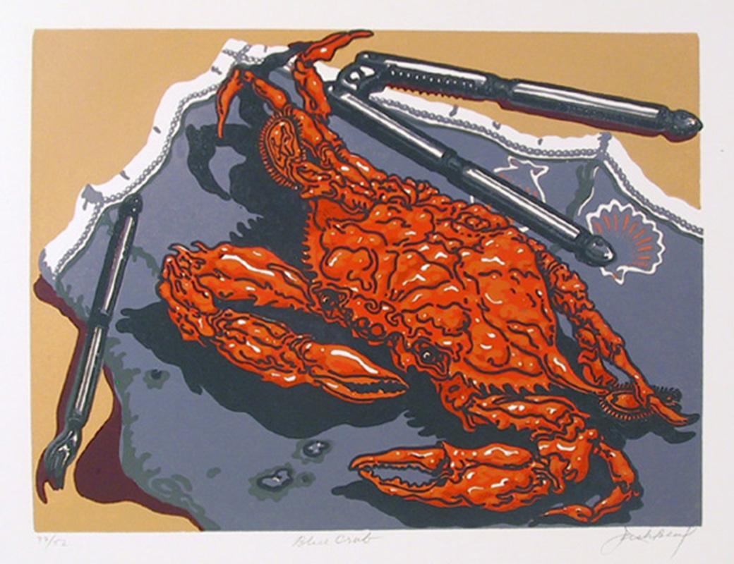 Artistics : Jack Beal, Américain (1931 - 2013)
Titre : Crabe bleu
Année : vers 1975
Support : Sérigraphie, signée et numérotée au crayon
Edition : 52
Taille de l'image : 9 x 12 pouces
Taille : 48,26 cm x 50,8 cm (19 in. x 20 in.)