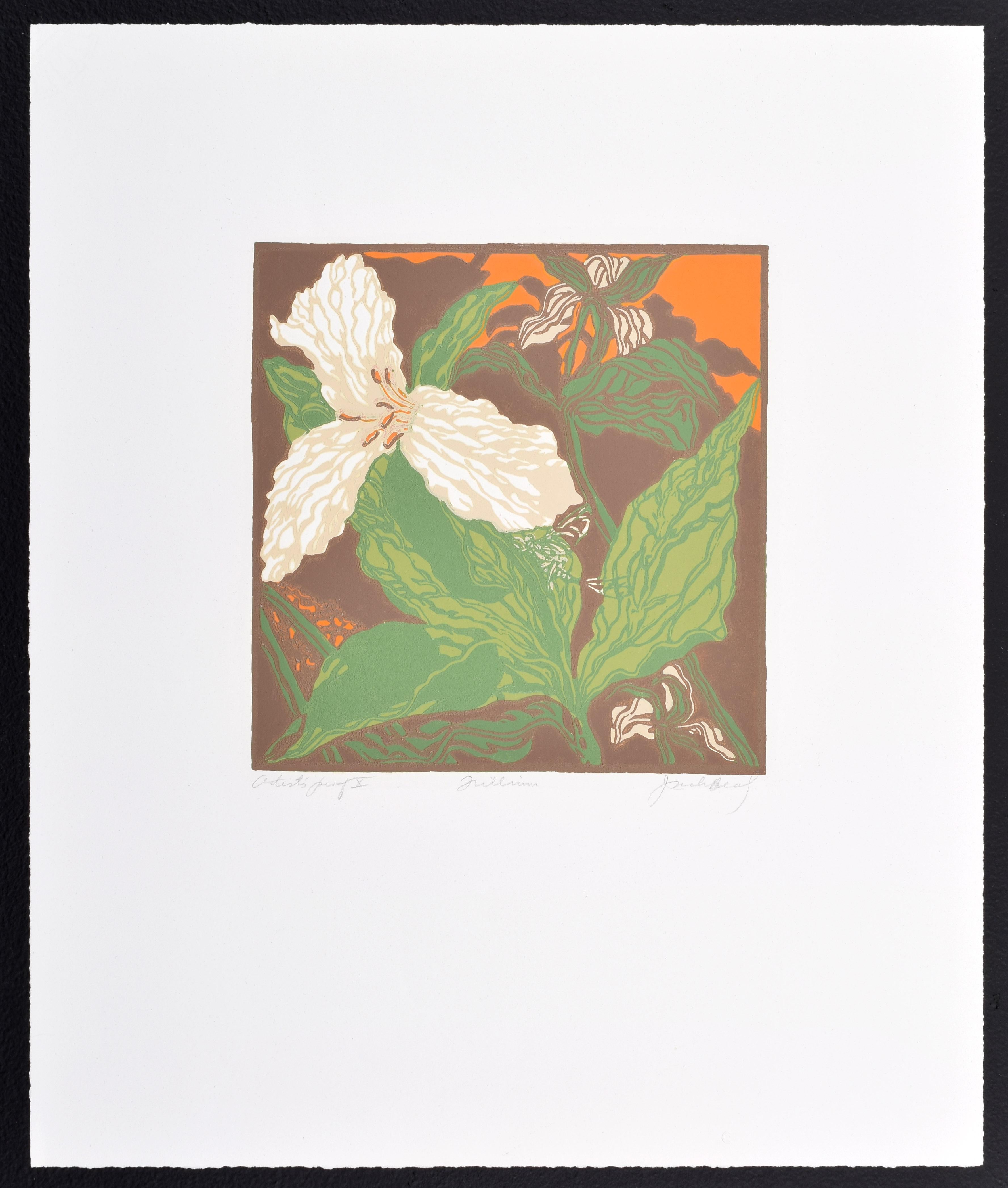 Jack Beal TRILLIUM Linocut For Sale 1