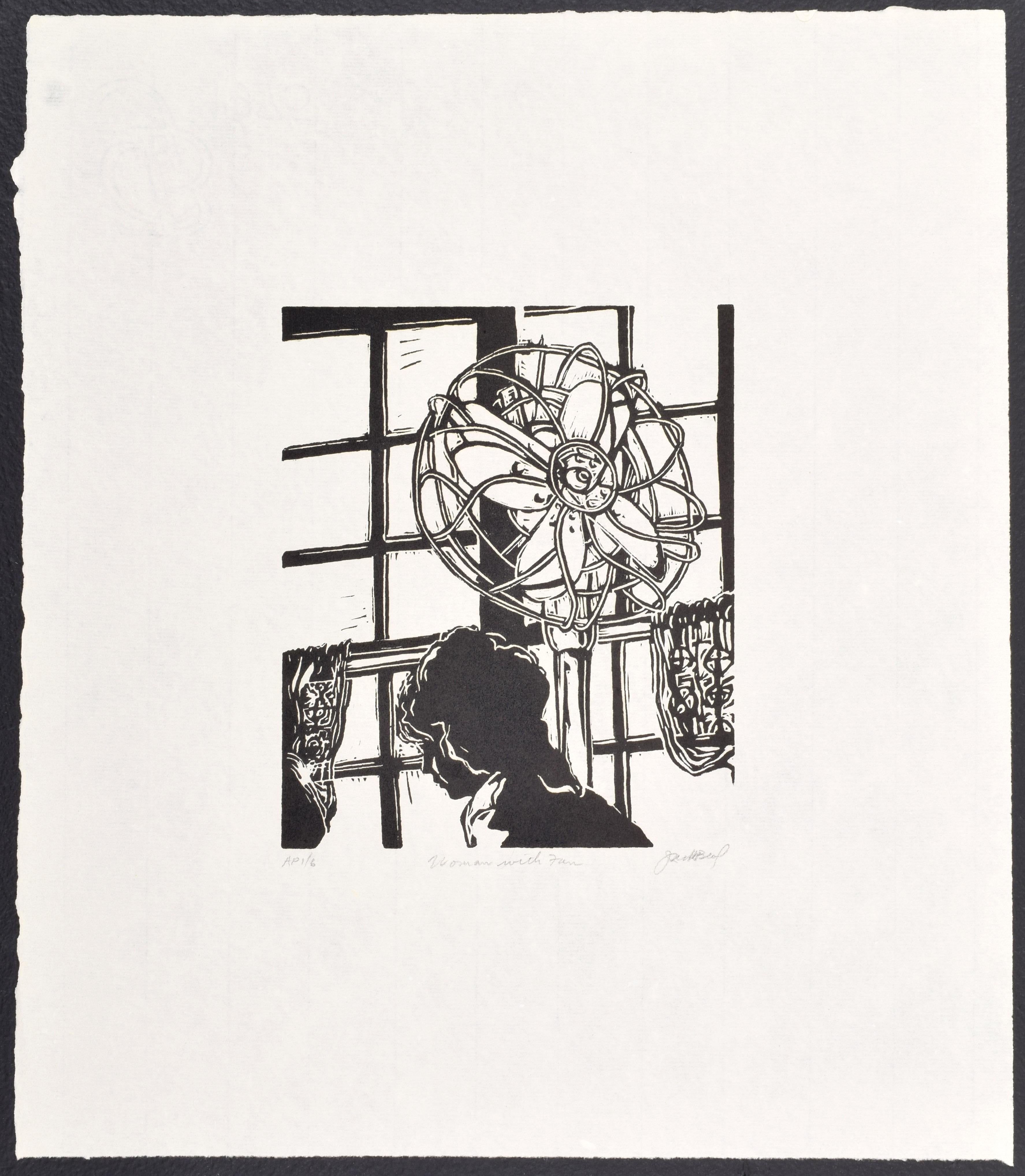 Jack Beal WOMAN WITH FAN Linocut For Sale 4