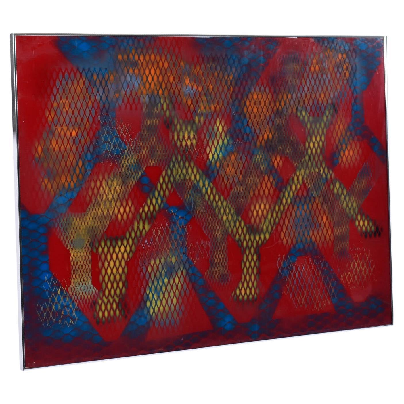 Jack Beckemeyer 1976 Rosso Blu Arancione e Giallo Pittura stampata in acetato