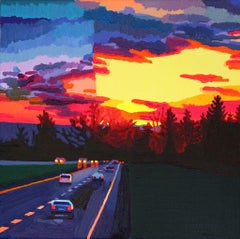 Highway at Dusk, landscape oil painting on canvas