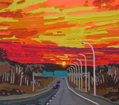 Left Lane Must Exit, oil and acrylic landscape painting on canvas