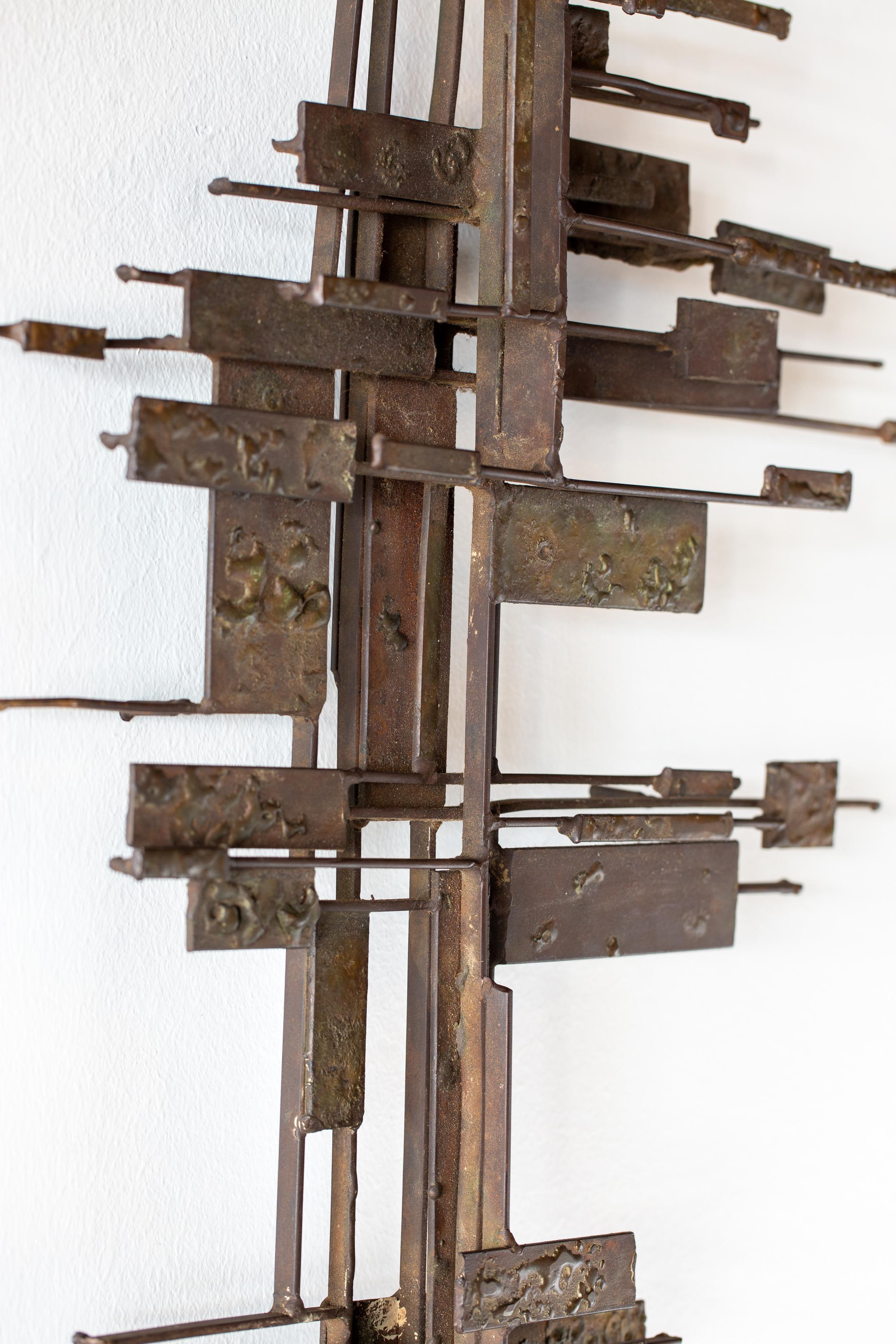 Jack Boyd Hand Forged Steel and bronze textured Wall Sculpture Late 1960s For Sale 4