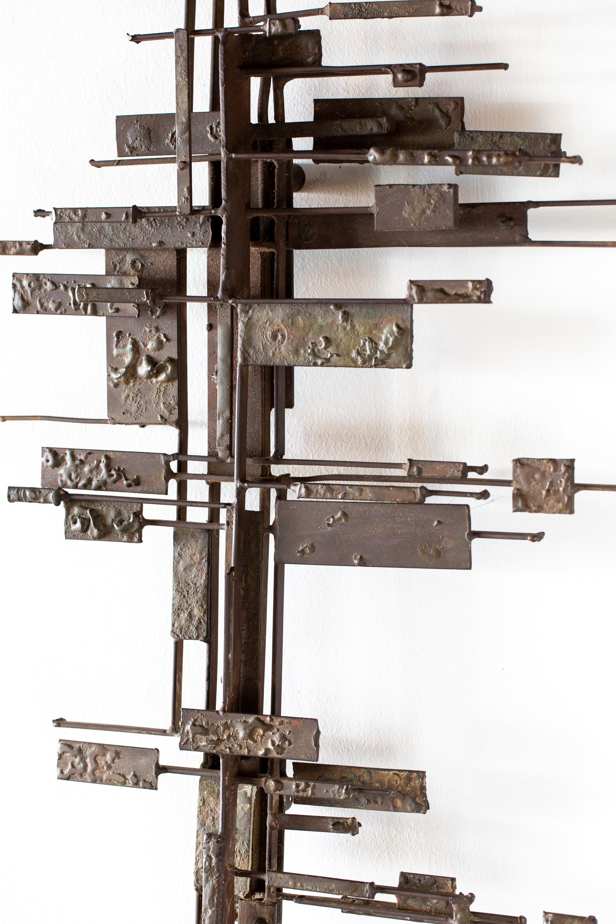 American Jack Boyd Hand Forged Steel and bronze textured Wall Sculpture Late 1960s For Sale