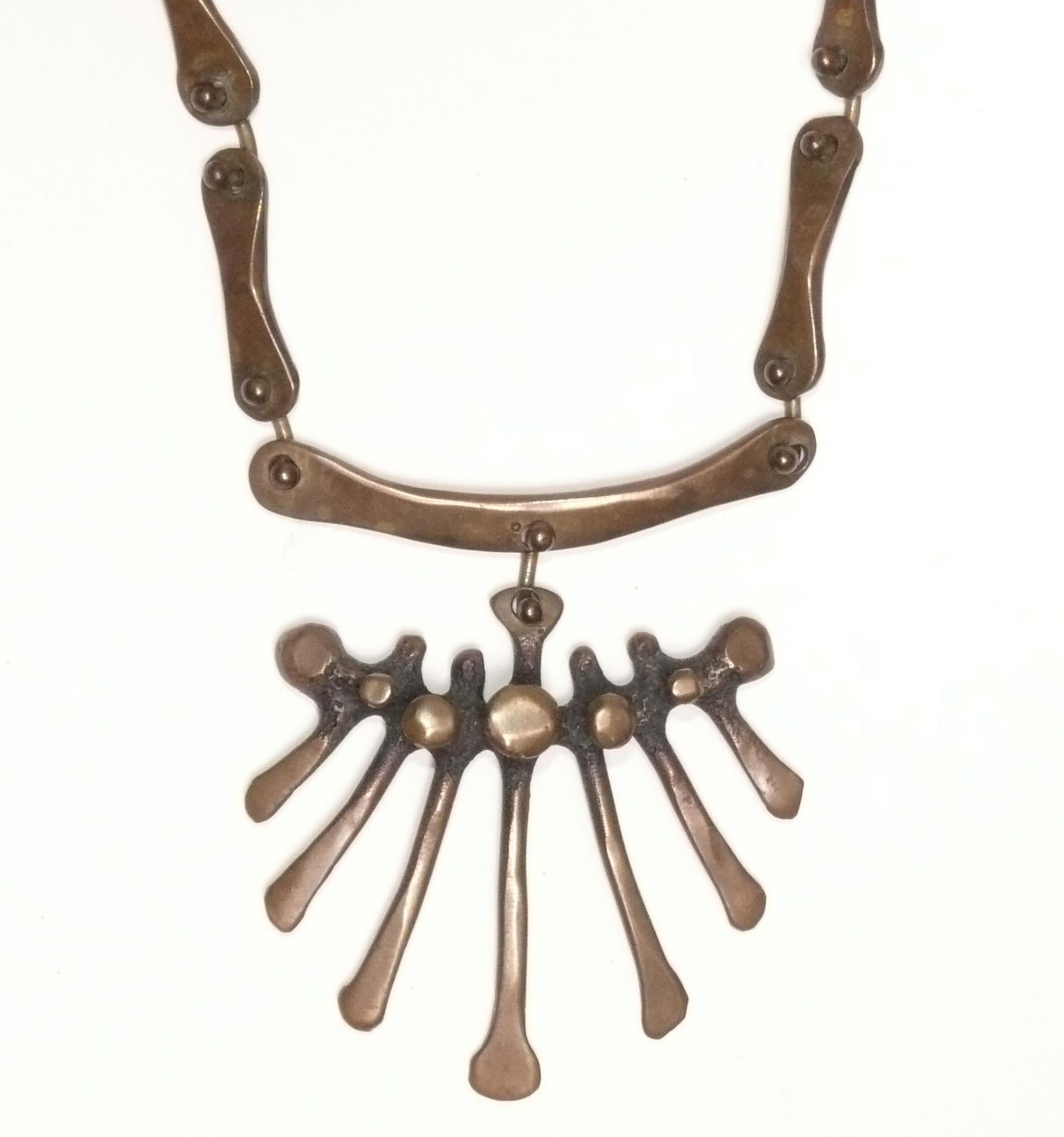 American Jack Boyd Sculptural Bronze Necklace Mid Century Abstract Art To Wear For Sale