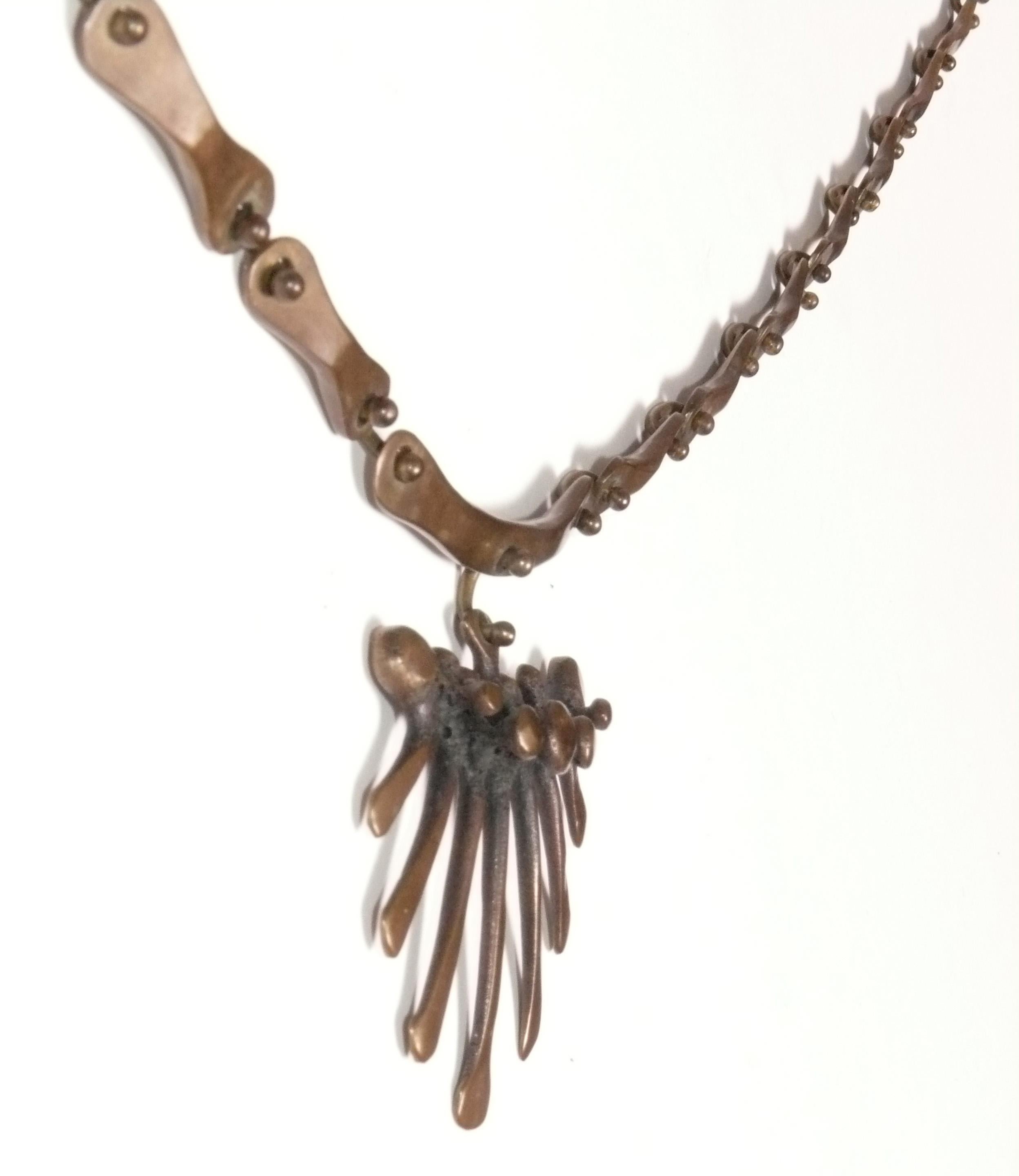 Mid-20th Century Jack Boyd Sculptural Bronze Necklace Mid Century Abstract Art To Wear For Sale