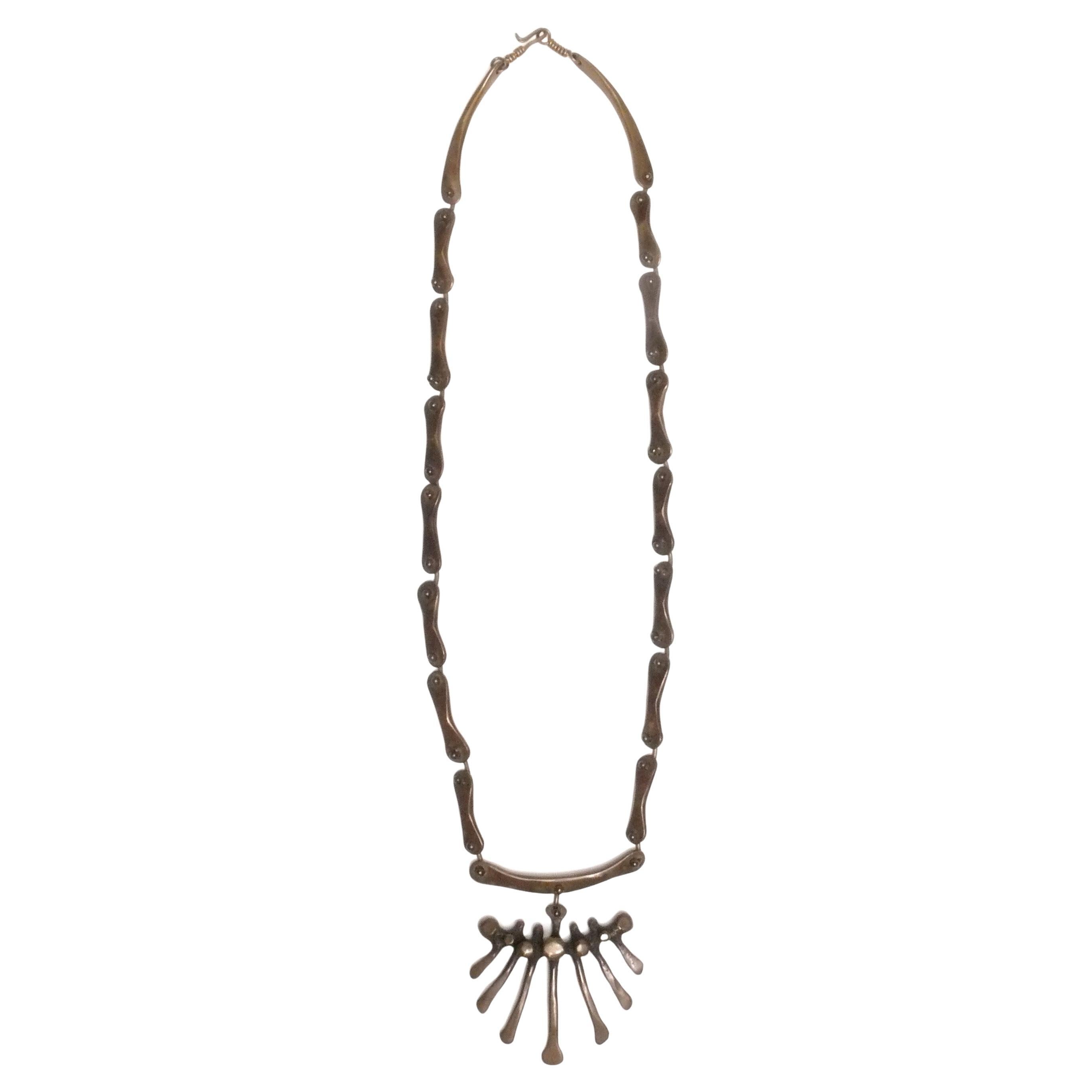 Jack Boyd Sculptural Bronze Necklace Mid Century Abstract Art To Wear For Sale