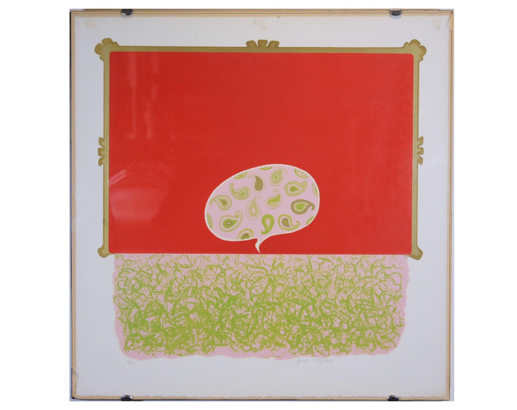 Untitled Red and Green Abstract Serigraph Silkscreen Print #12/20 - Art by Jack Boynton