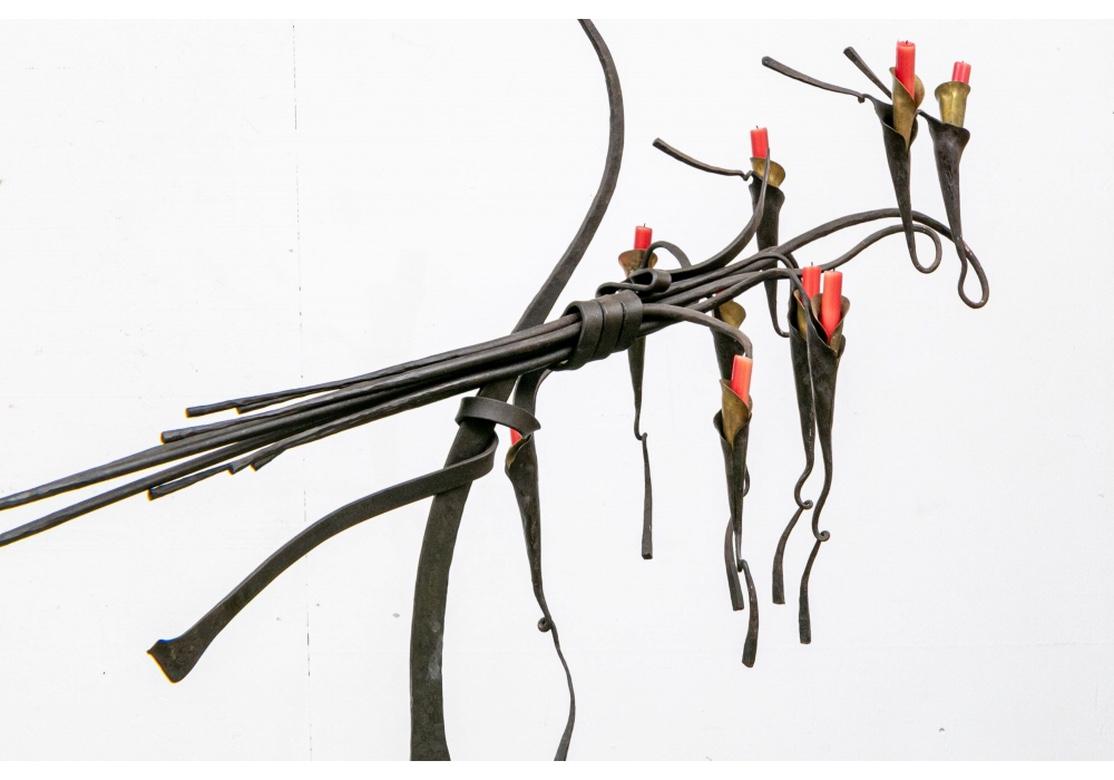 Jack Brubaker Hanging Iron and Brass Candle Mobile Sculpture For Sale 3