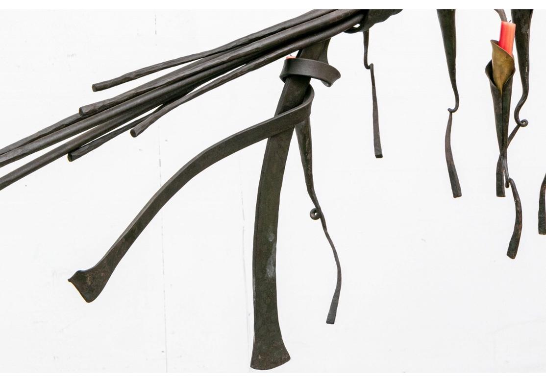 Organic Modern Jack Brubaker Hanging Iron and Brass Candle Mobile Sculpture For Sale
