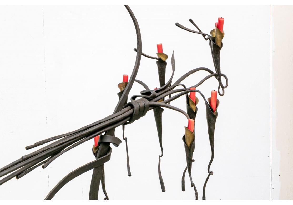 American Jack Brubaker Hanging Iron and Brass Candle Mobile Sculpture For Sale