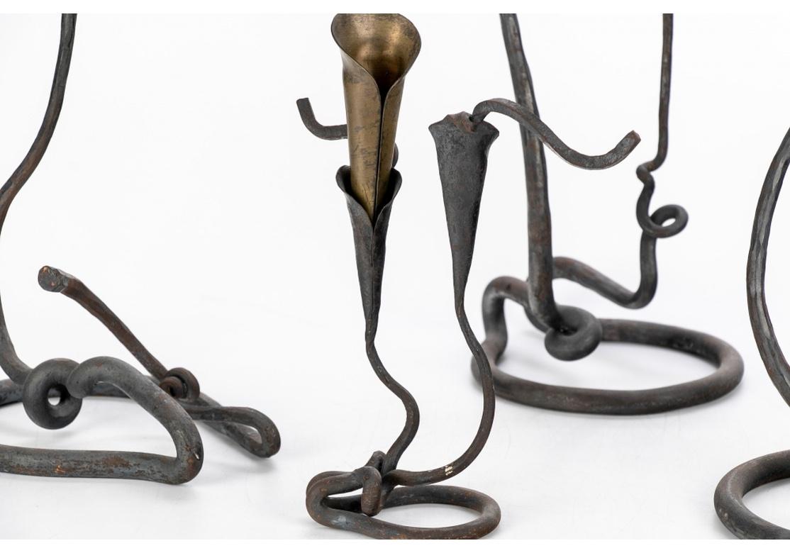 Jack Brubaker (Am. 20th-21st C.) Set Of Four Iron And Brass Modern Candle Sticks 4