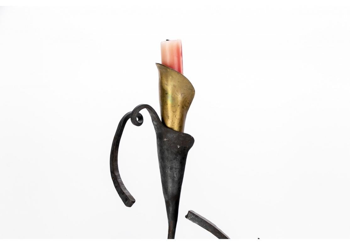 American Jack Brubaker (Am. 20th-21st C.) Set Of Four Iron And Brass Modern Candle Sticks