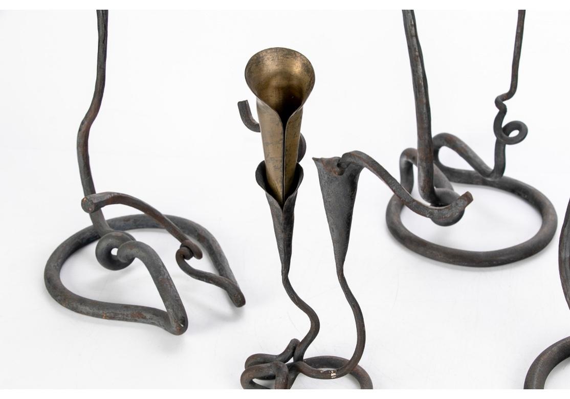 20th Century Jack Brubaker (Am. 20th-21st C.) Set Of Four Iron And Brass Modern Candle Sticks