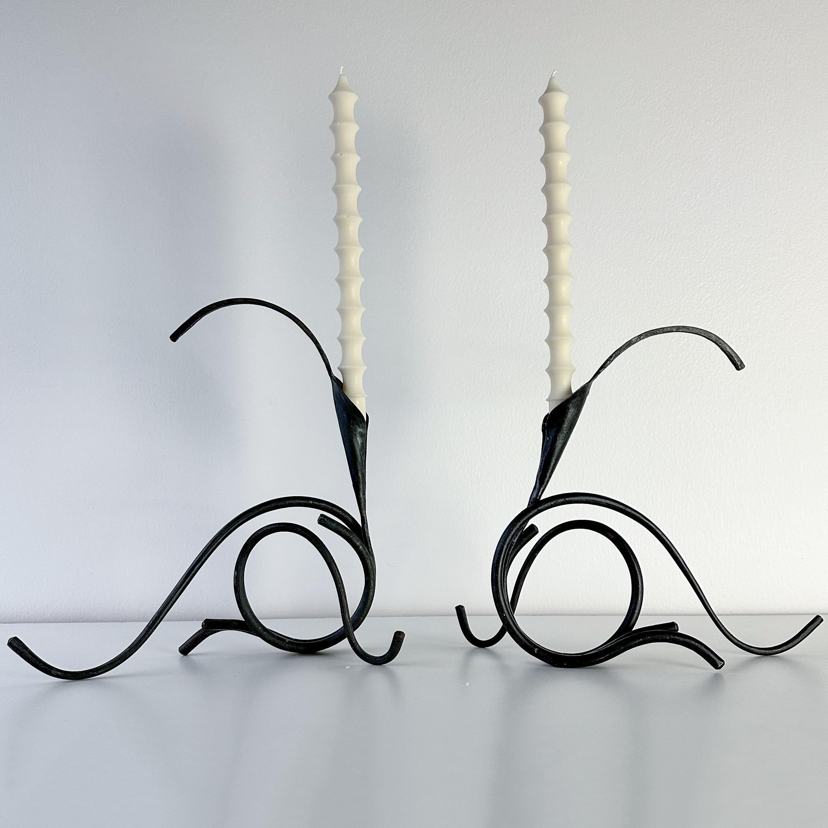 Jack Brubaker Iron Calla Lilly Sculptural Candle Holder Pair For Sale 5