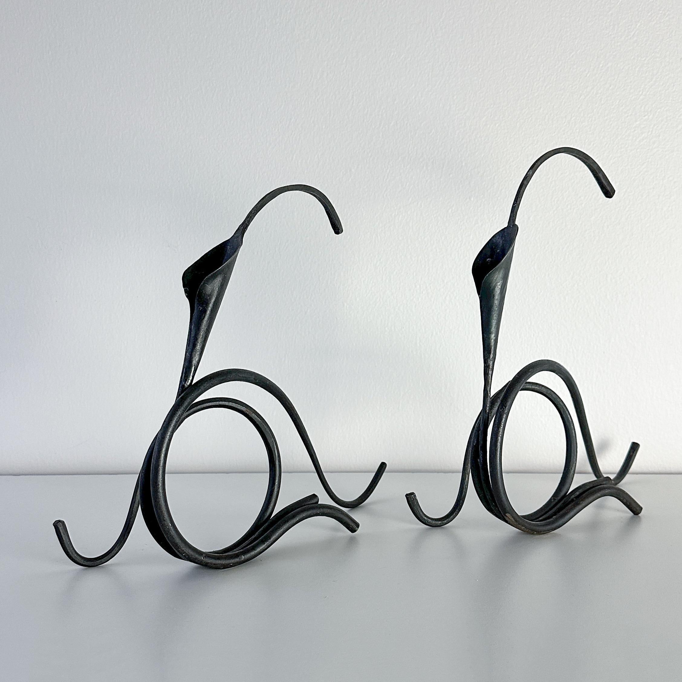 Jack Brubaker Iron Calla Lilly Sculptural Candle Holder Pair For Sale 2