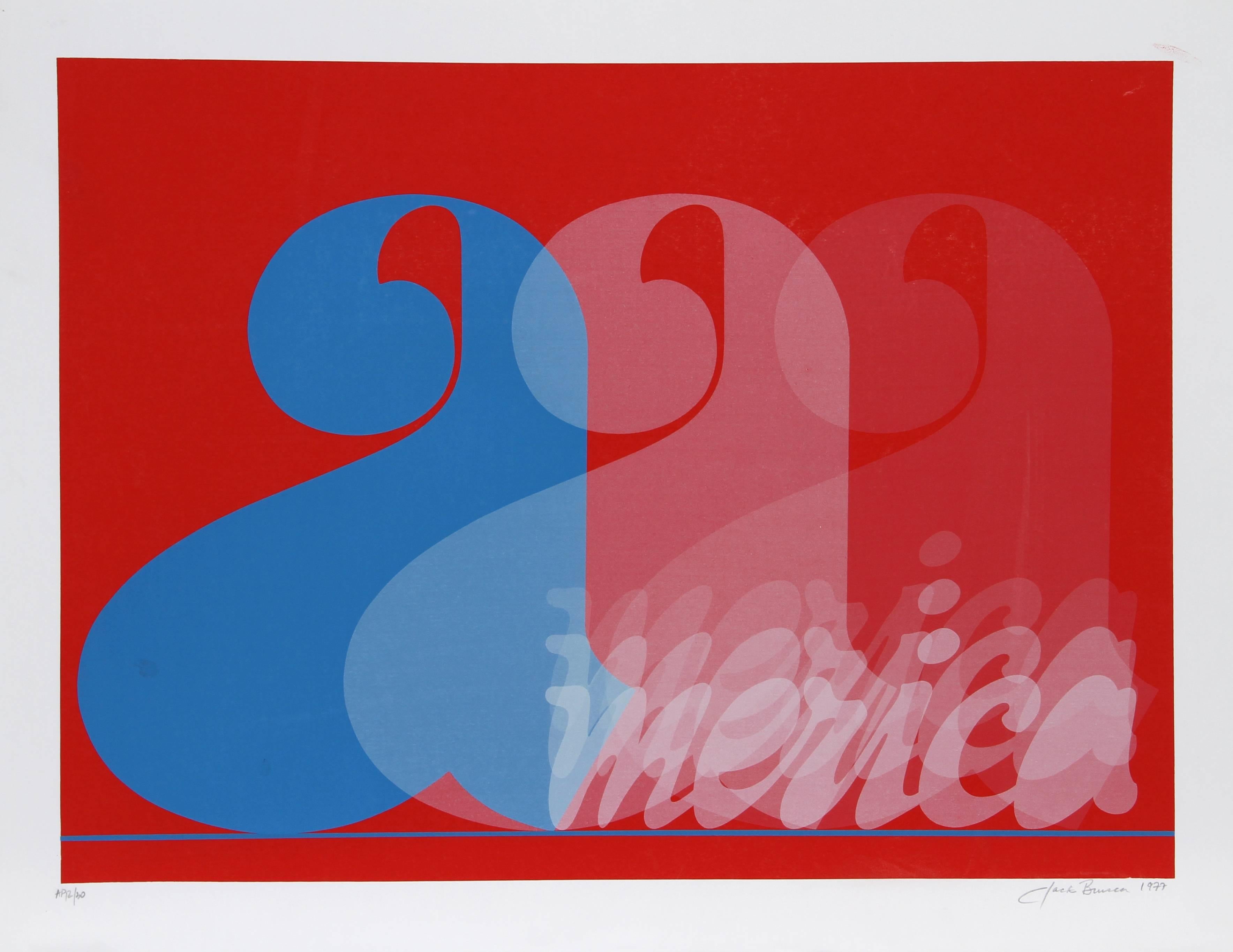 Artist: Jack Brusca, American (1939 - 1993)
Title: America
Year: 1977
Medium: Silkscreen, signed and numbered in pencil
Edition: 200, AP 30
Image Size: 22 x 30 inches
Size: 26 in. x 33.5 in. (66.04 cm x 85.09 cm)