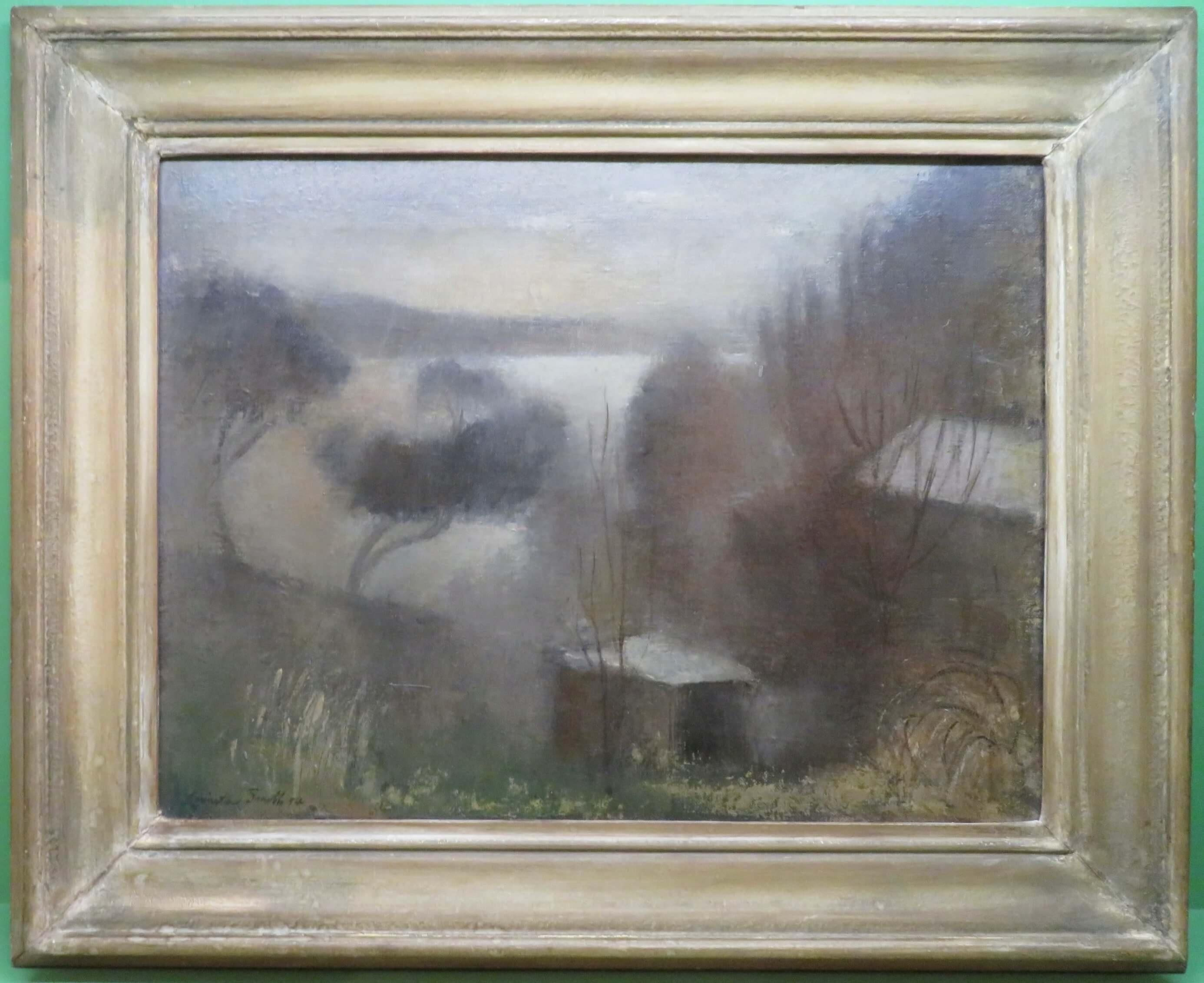Jack Carington Smith  Landscape Painting - Jack Carington-Smith "DUSK ON THE DERWENT TASMANIA" original oil painting 1954