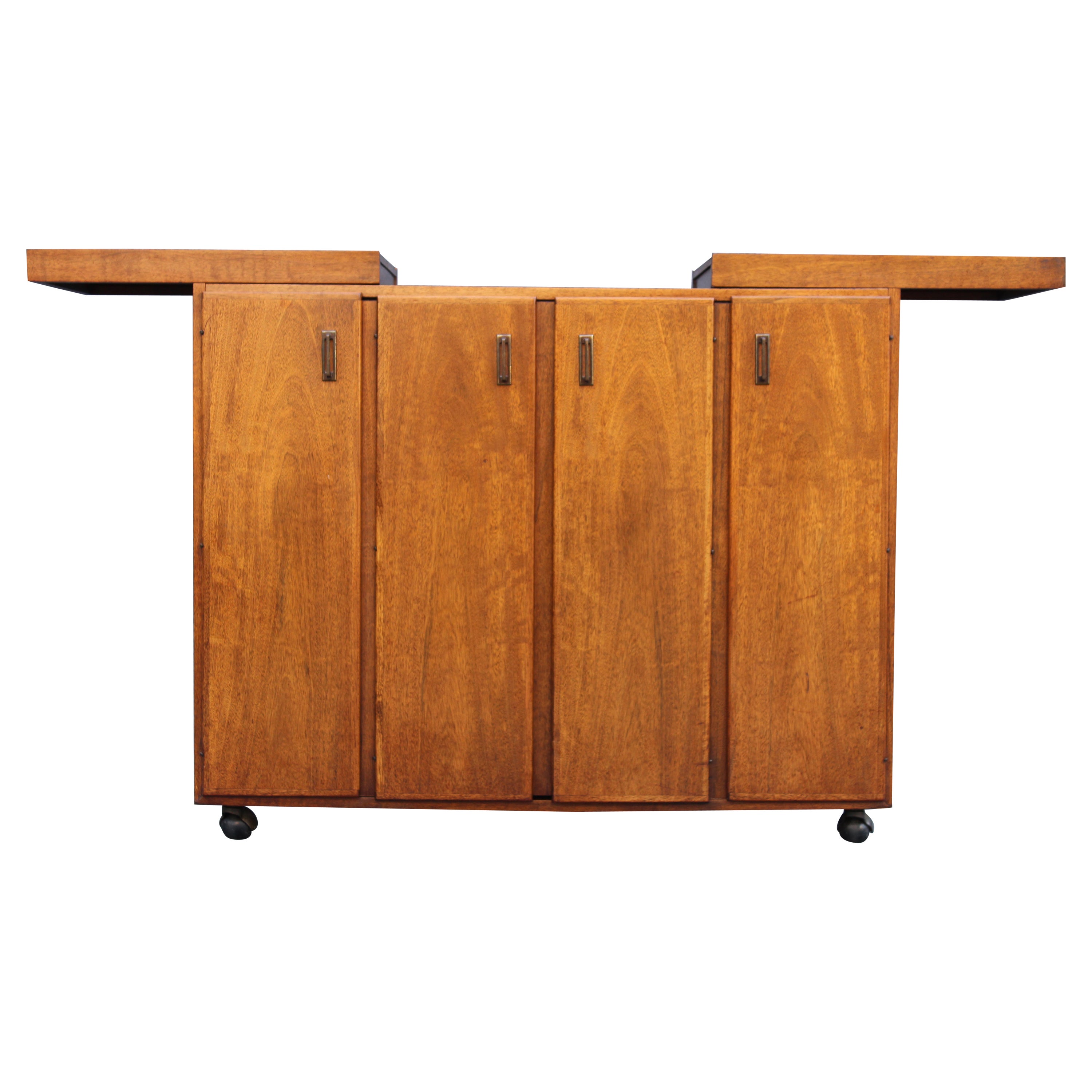 Jack Cartwright Attr. for Founders Walnut & Brass 4-Door Extendable Bar Cart