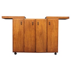 Jack Cartwright Attr. for Founders Walnut & Brass 4-Door Extendable Bar Cart