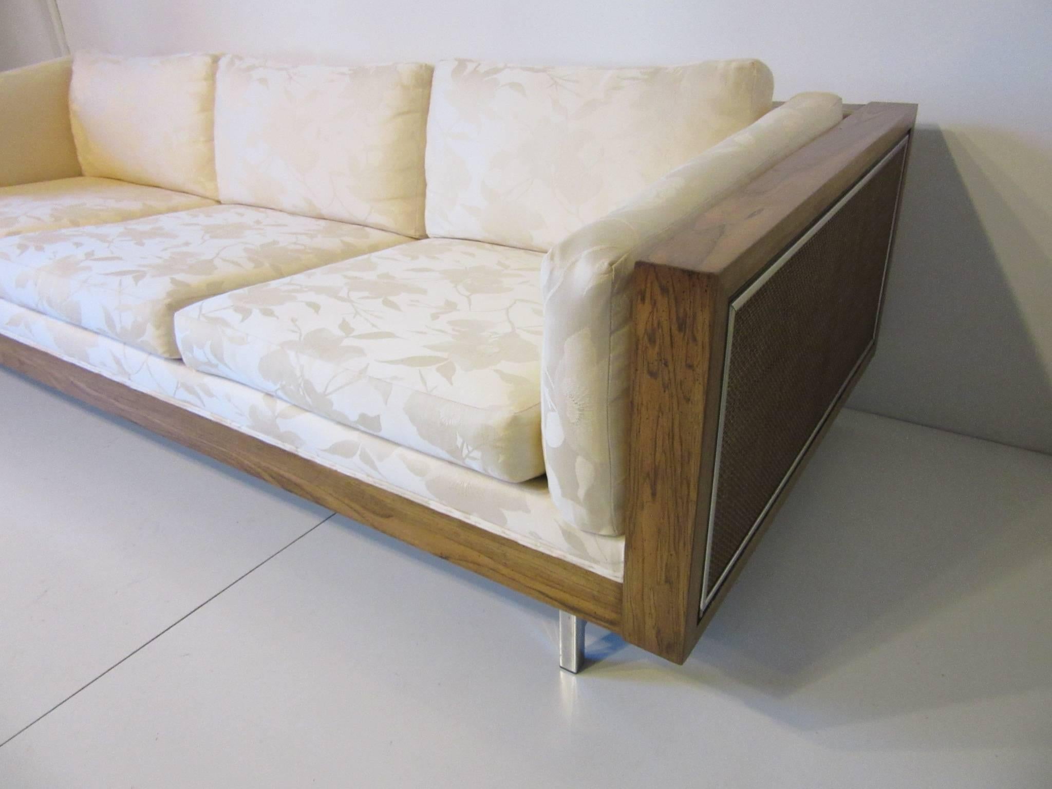 Mid-Century Modern Jack Cartwright Cane, Chrome and Wood Sofa