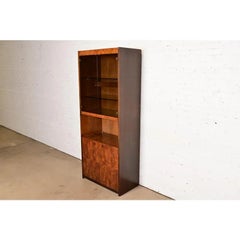Jack Cartwright for Founders Burl Wood Lighted Bookcase or Bar Cabinet, 1970s