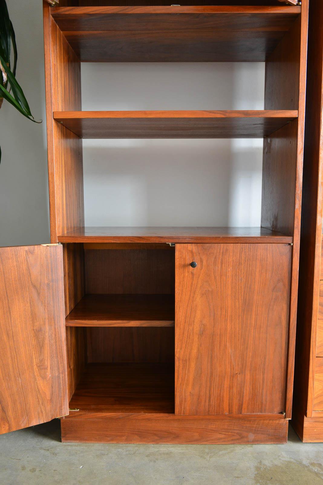 Brass Jack Cartwright for Founders Furniture Walnut and Cane Cabinets, circa 1960