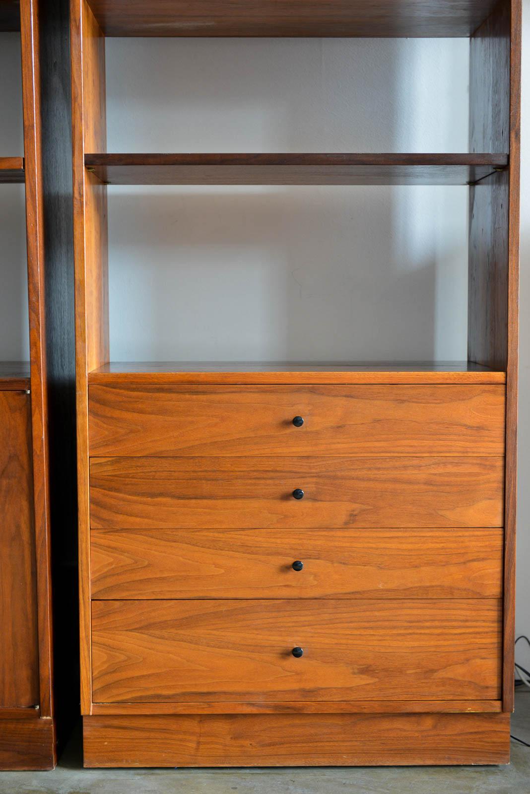 American Jack Cartwright for Founders Furniture Walnut and Cane Cabinets, circa 1960