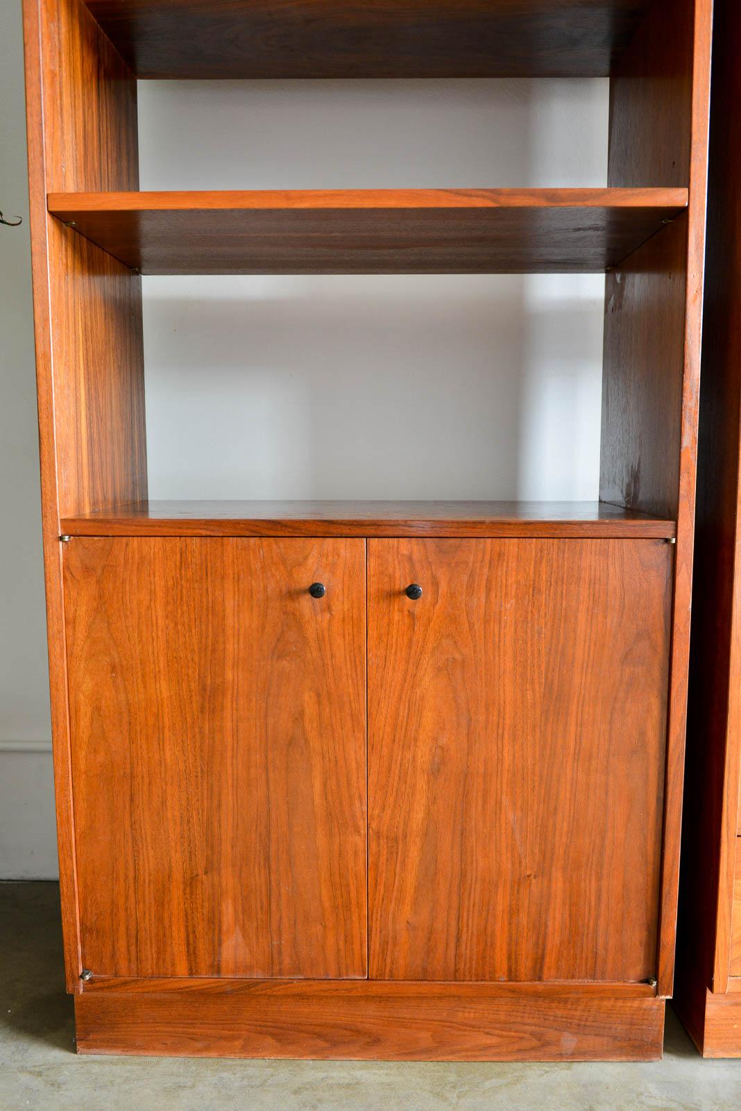 Jack Cartwright for Founders Furniture Walnut and Cane Cabinets, circa 1960 In Good Condition In Costa Mesa, CA