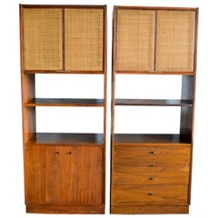 Vintage Jack Cartwright for Founders Furniture Walnut and Cane Cabinets, circa 1960