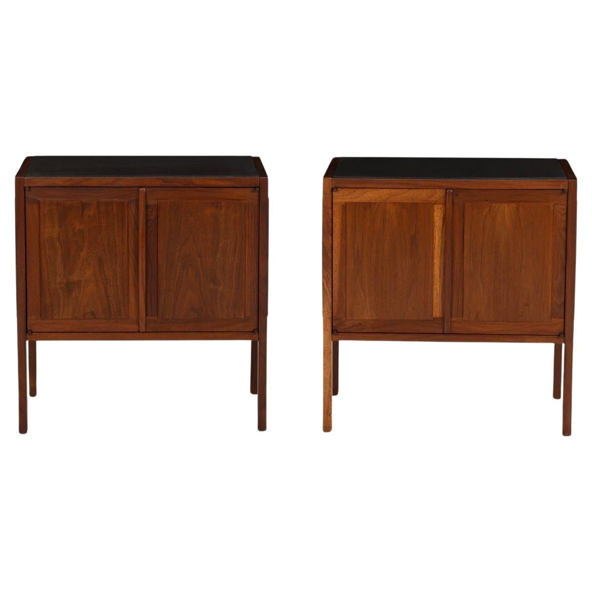 Jack Cartwright for Founders Furniture Walnut and Slate Nightstands, 1960