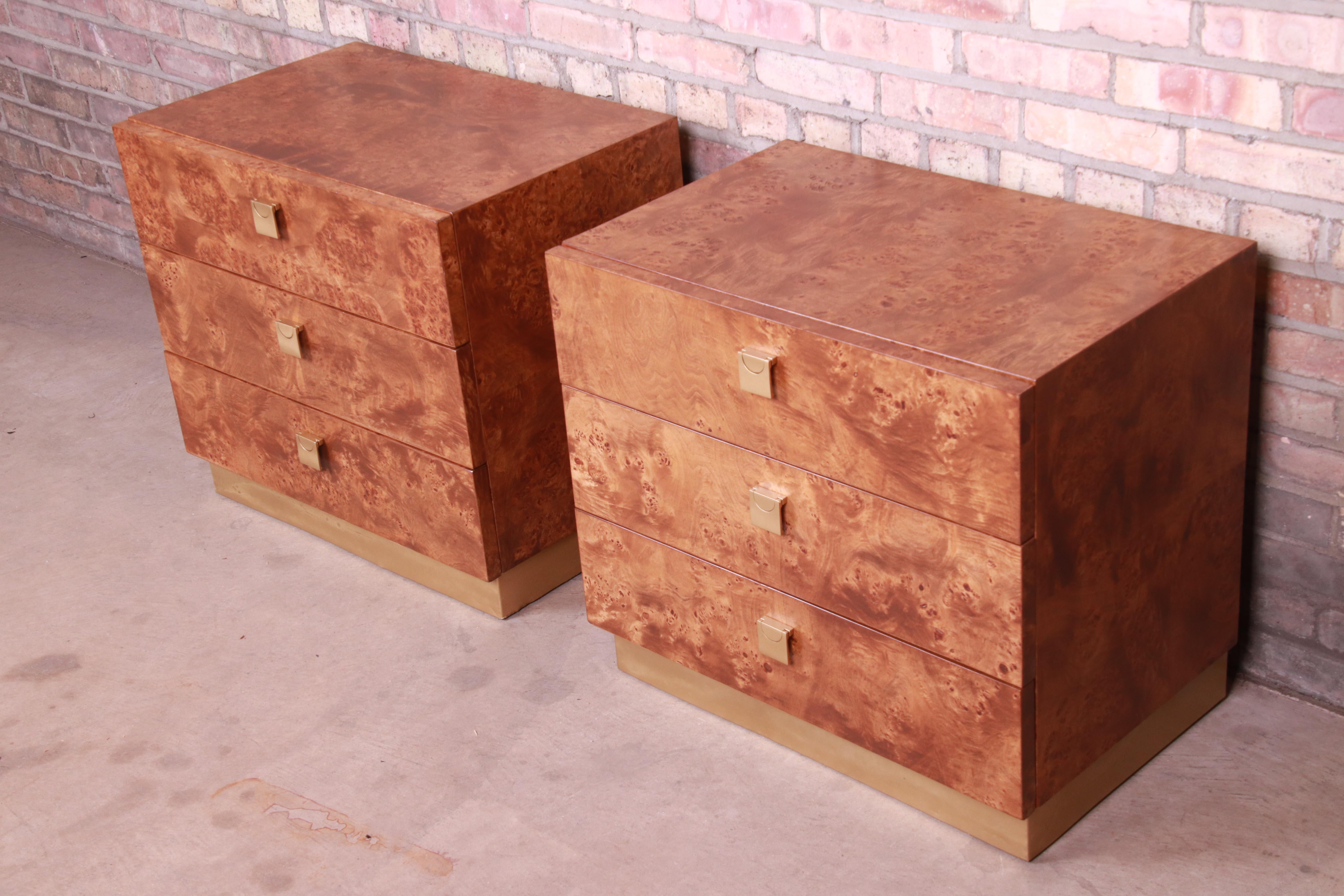 Mid-Century Modern Jack Cartwright for Founders Midcentury Burl Wood Bedside Chests, Restored