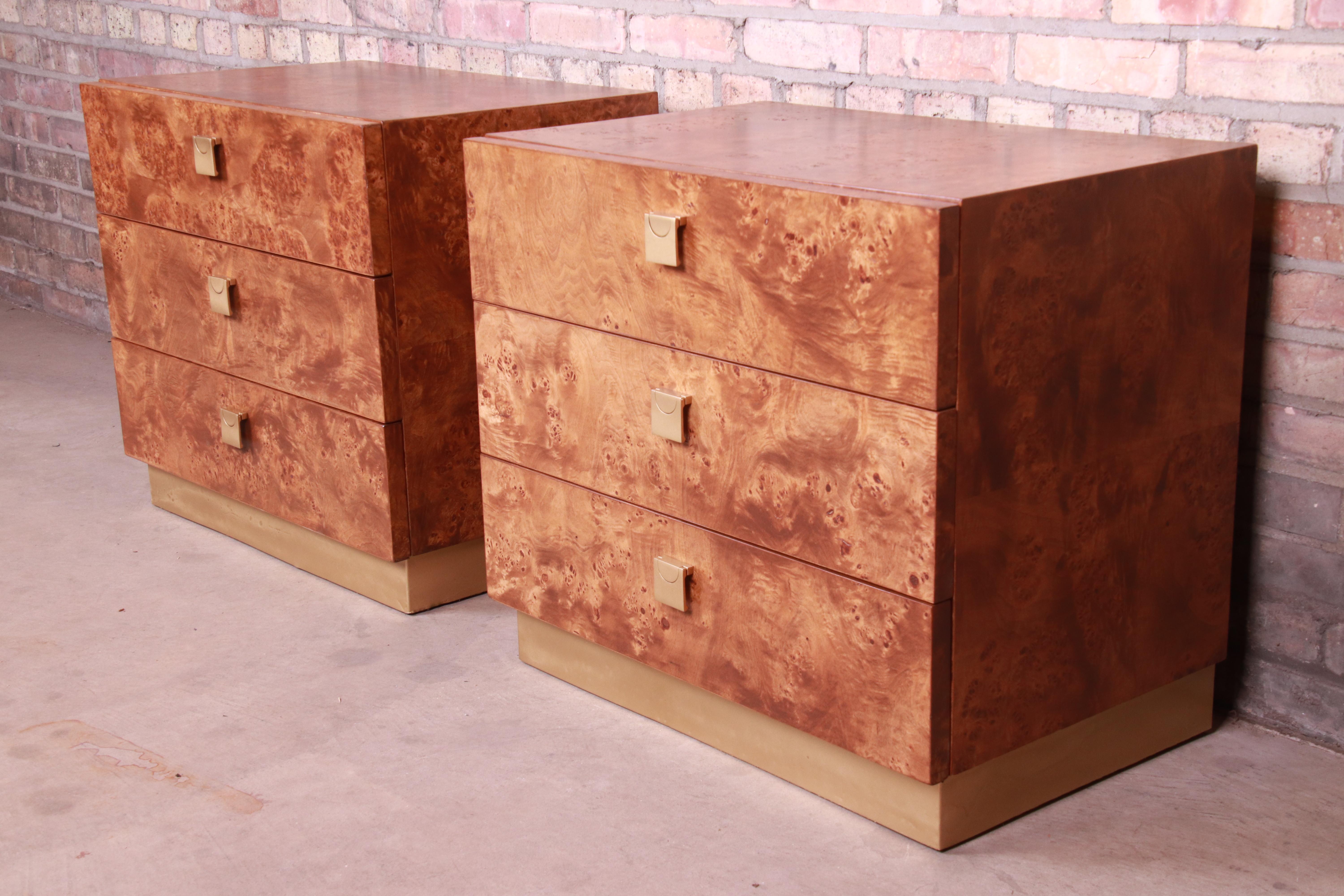 American Jack Cartwright for Founders Midcentury Burl Wood Bedside Chests, Restored