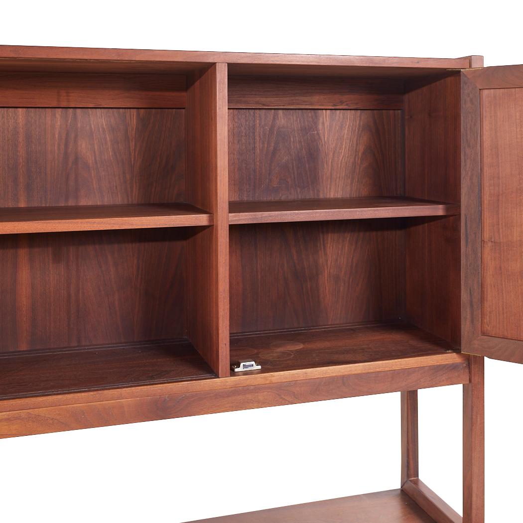 Mid-Century Modern Jack Cartwright for Founders Mid Century Cane and Walnut Credenza Hutch For Sale