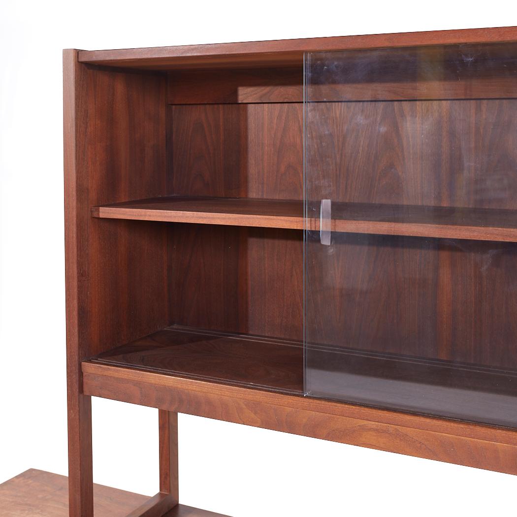 American Jack Cartwright for Founders Mid Century Cane and Walnut Credenza Hutch For Sale